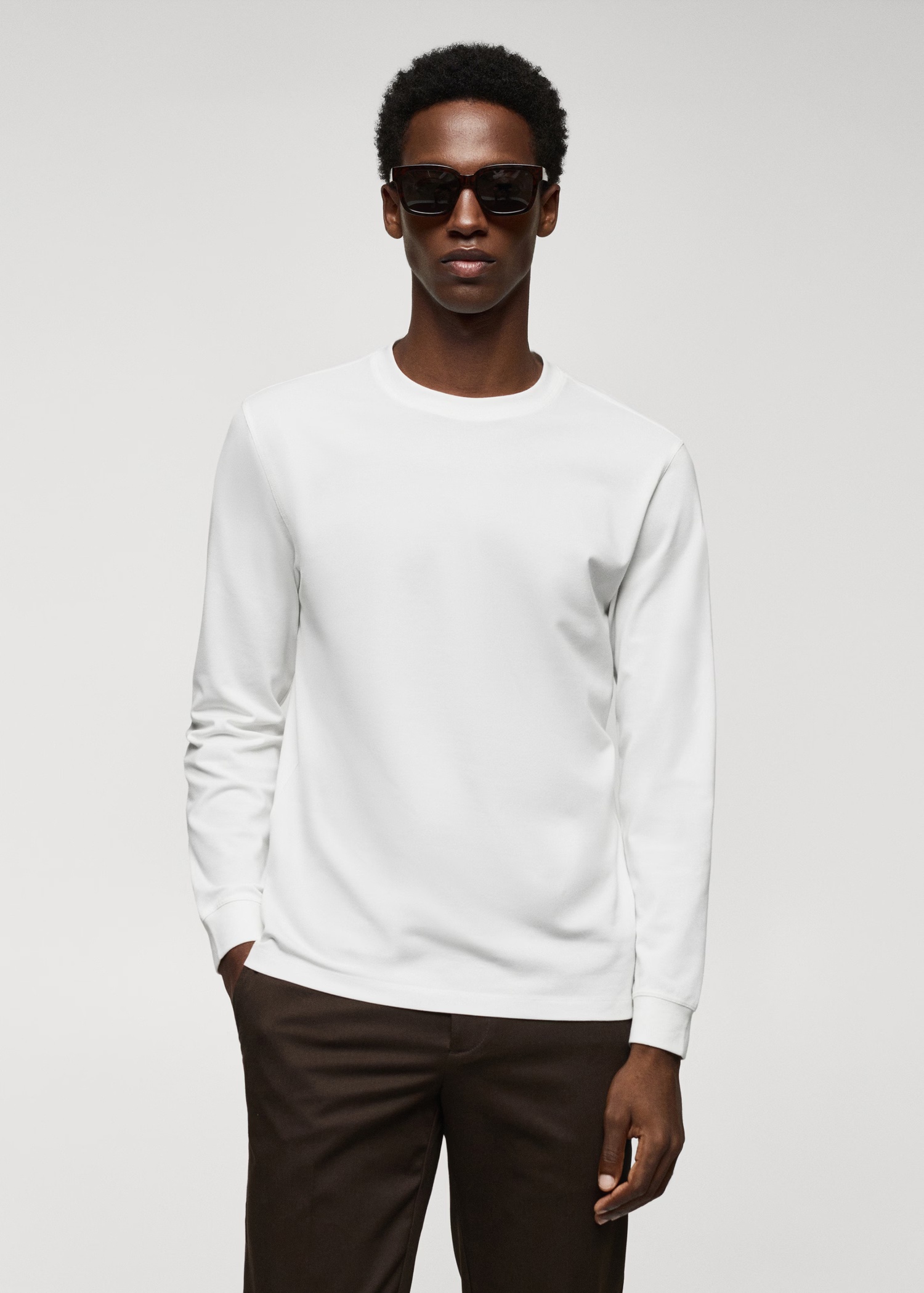 Long-sleeved pique cotton t-shirt