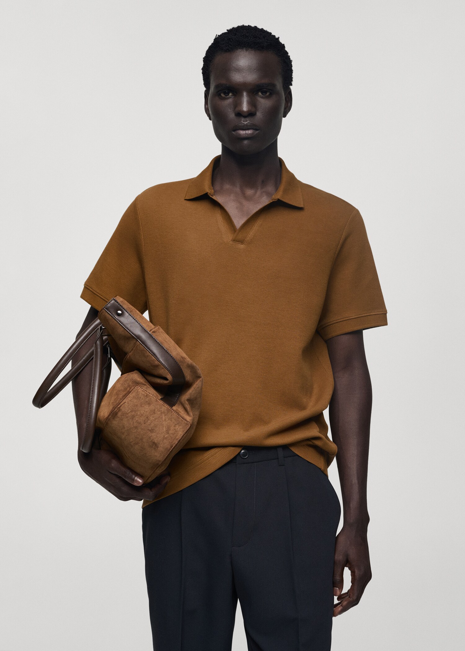 Fine rib-knit polo shirt