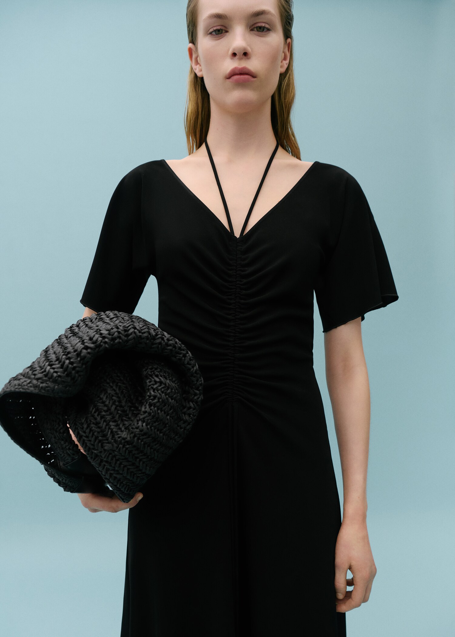 Knitted dress with gathered detail