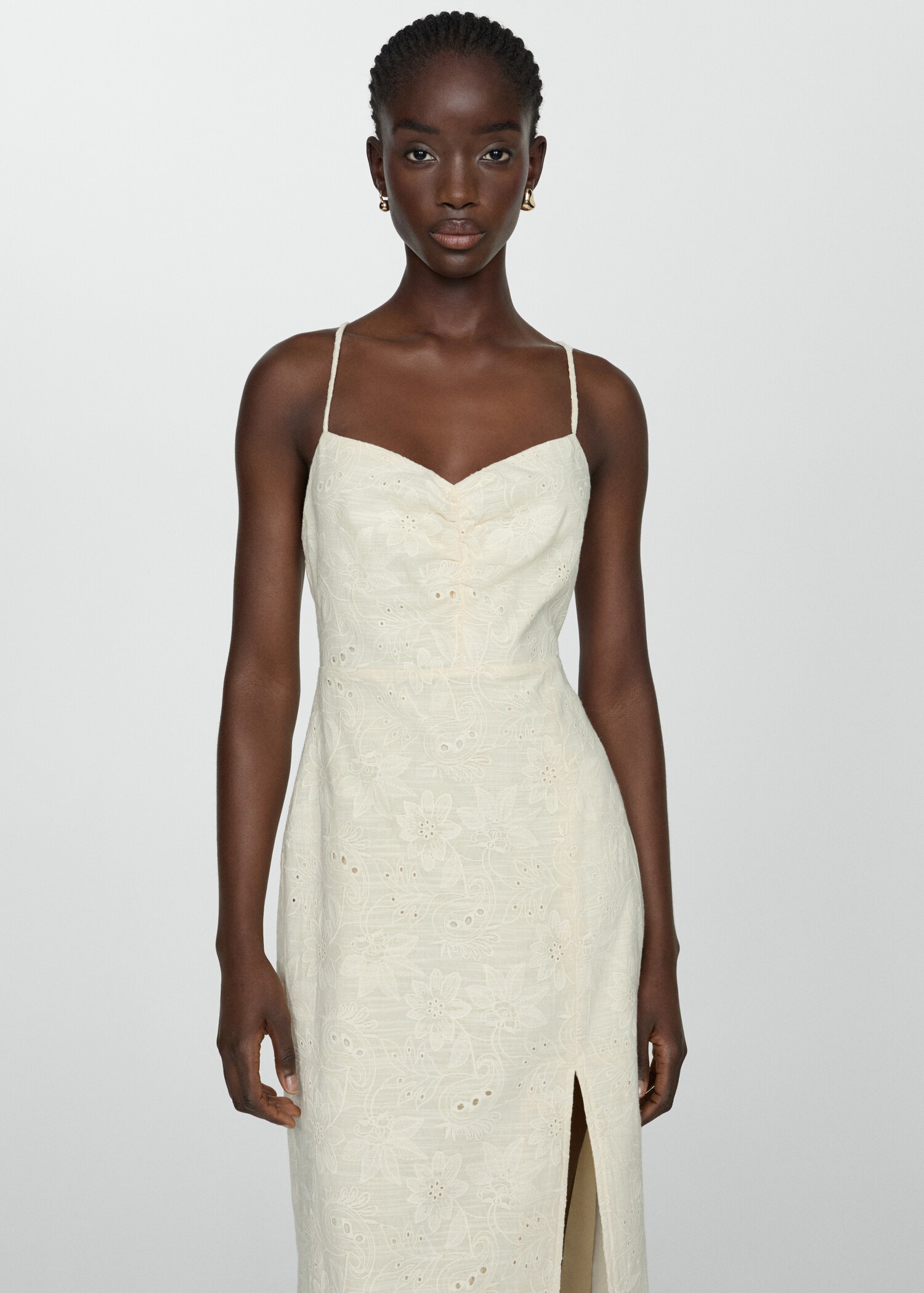 Embroidered dress with side slit