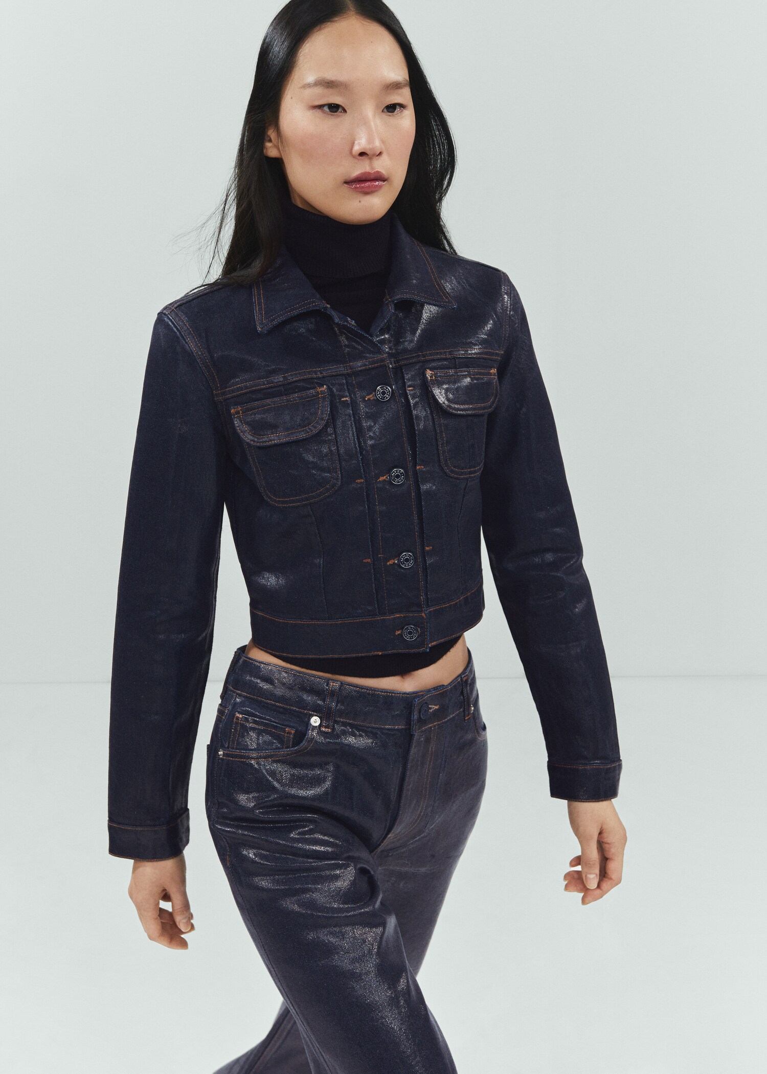Foil structured denim jacket