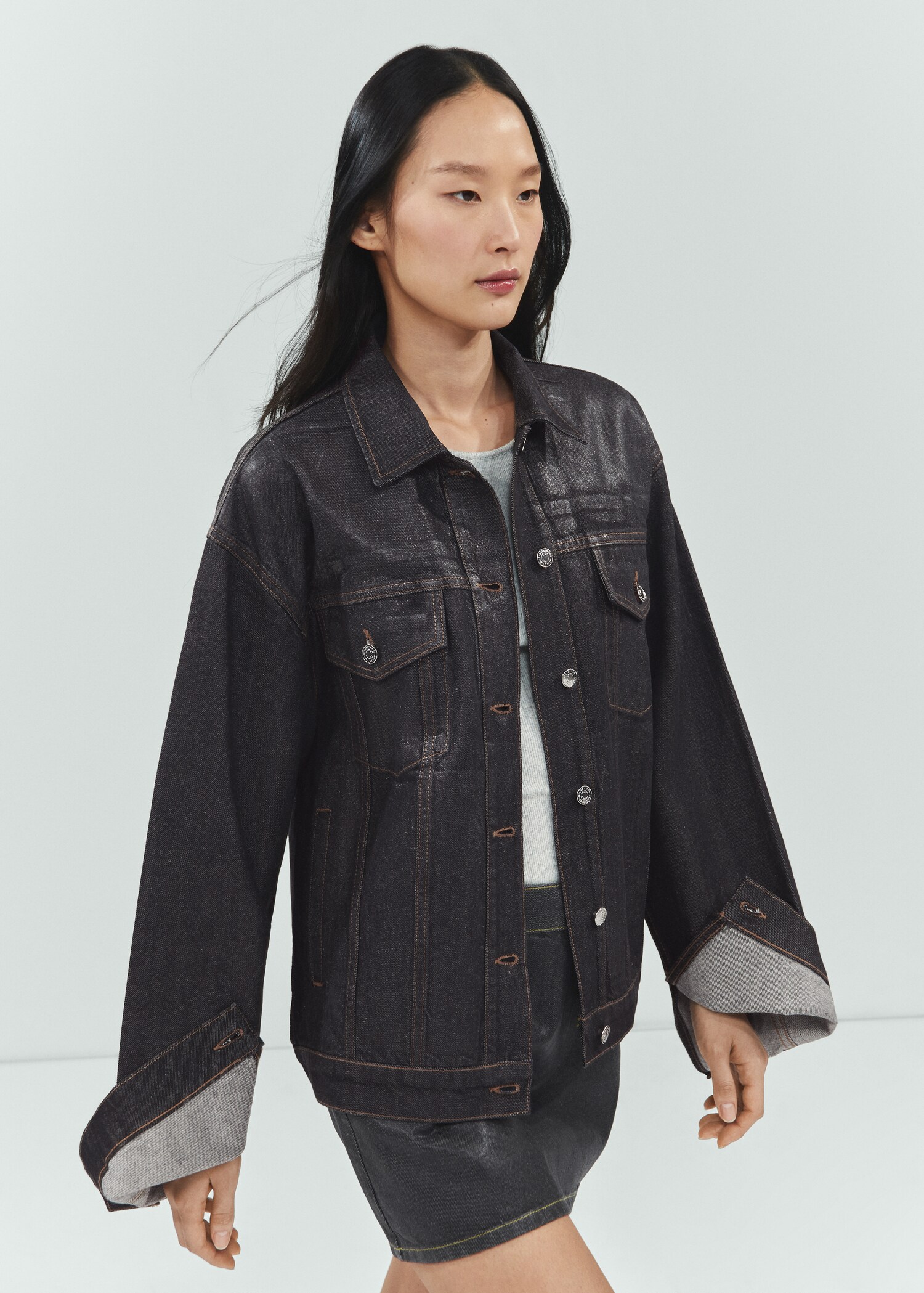 Oversized foil denim jacket