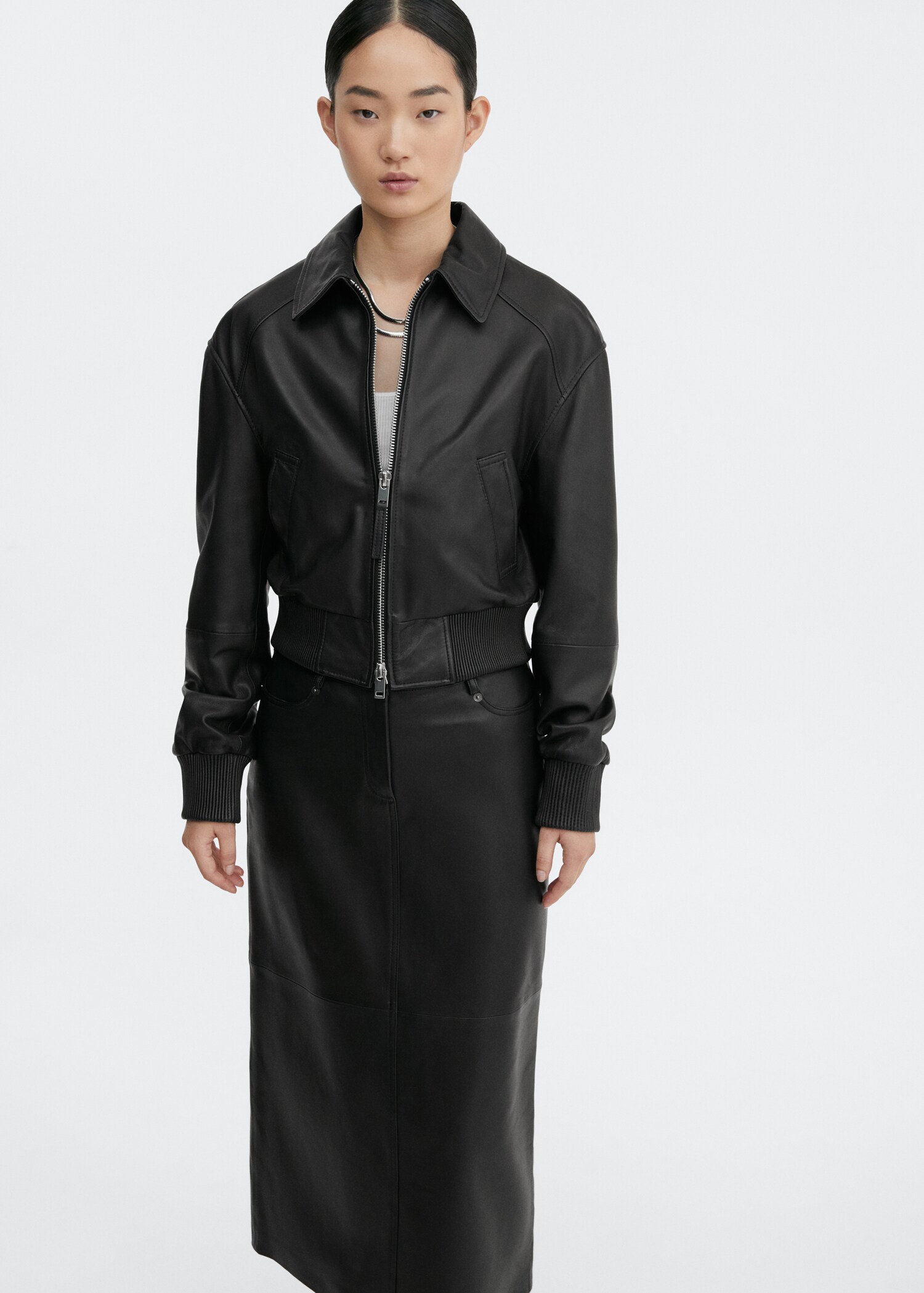 Leather aviator bomber jacket