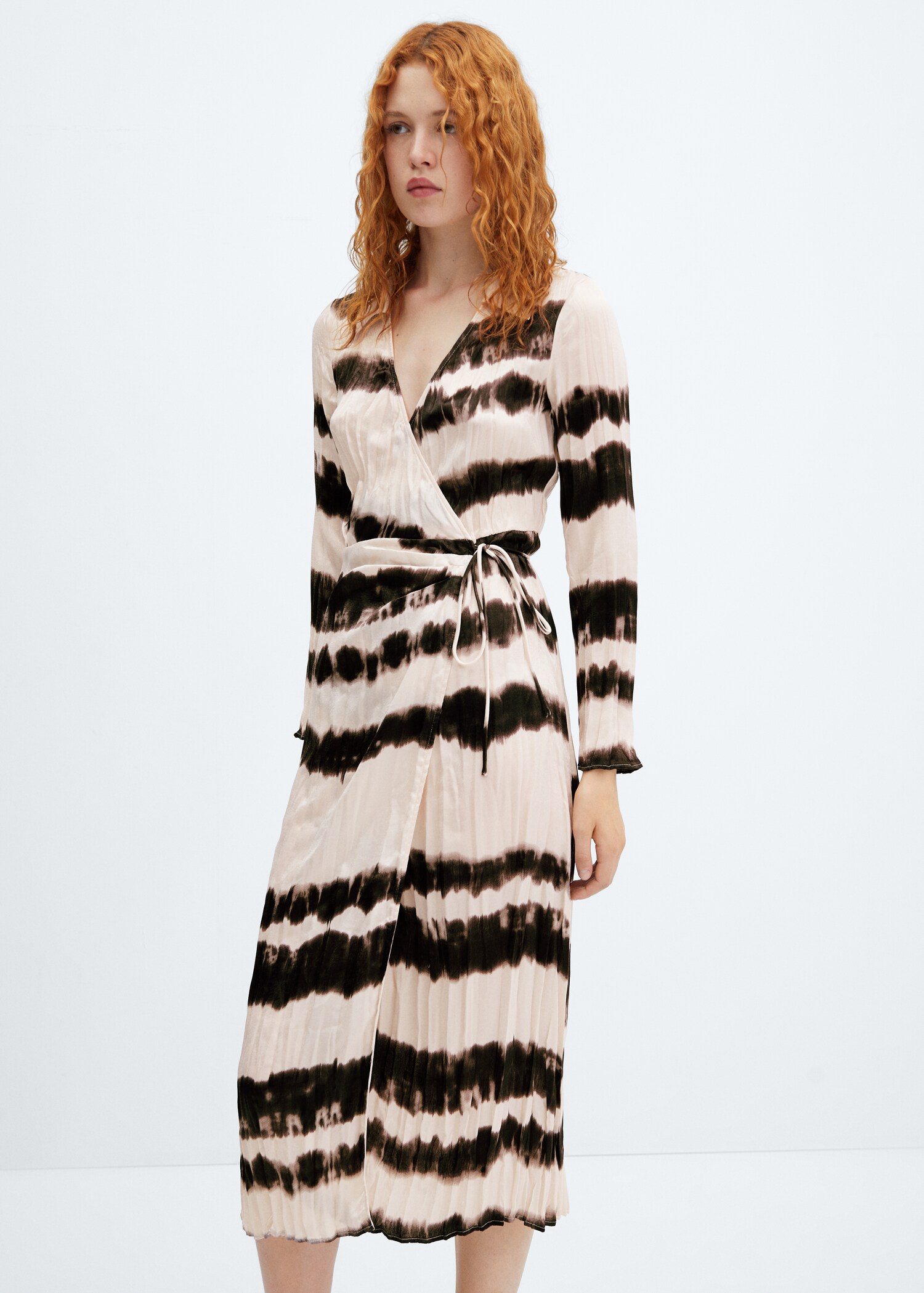 Tie-dye pleated shirt dress