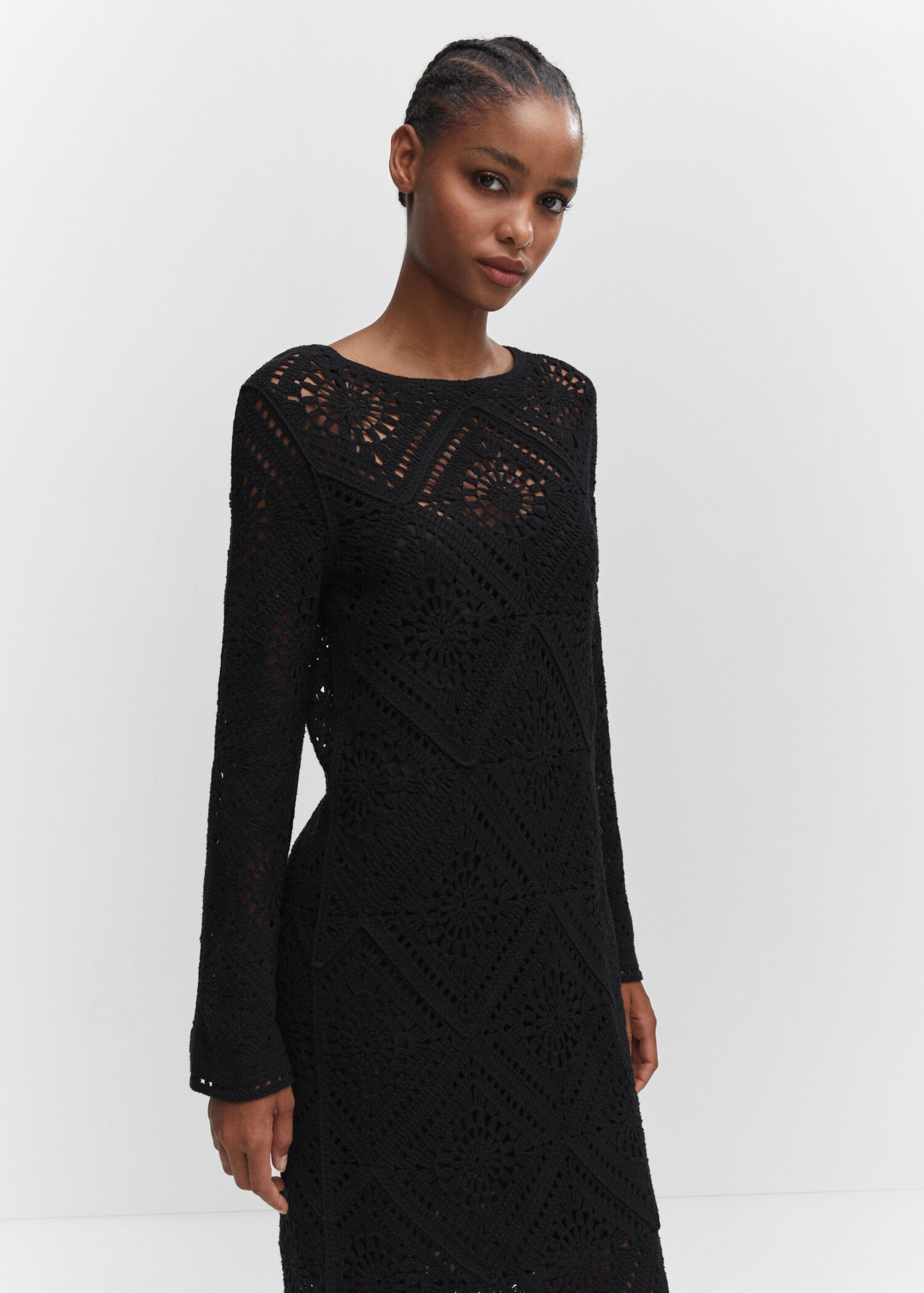 Flared-sleeve crochet dress