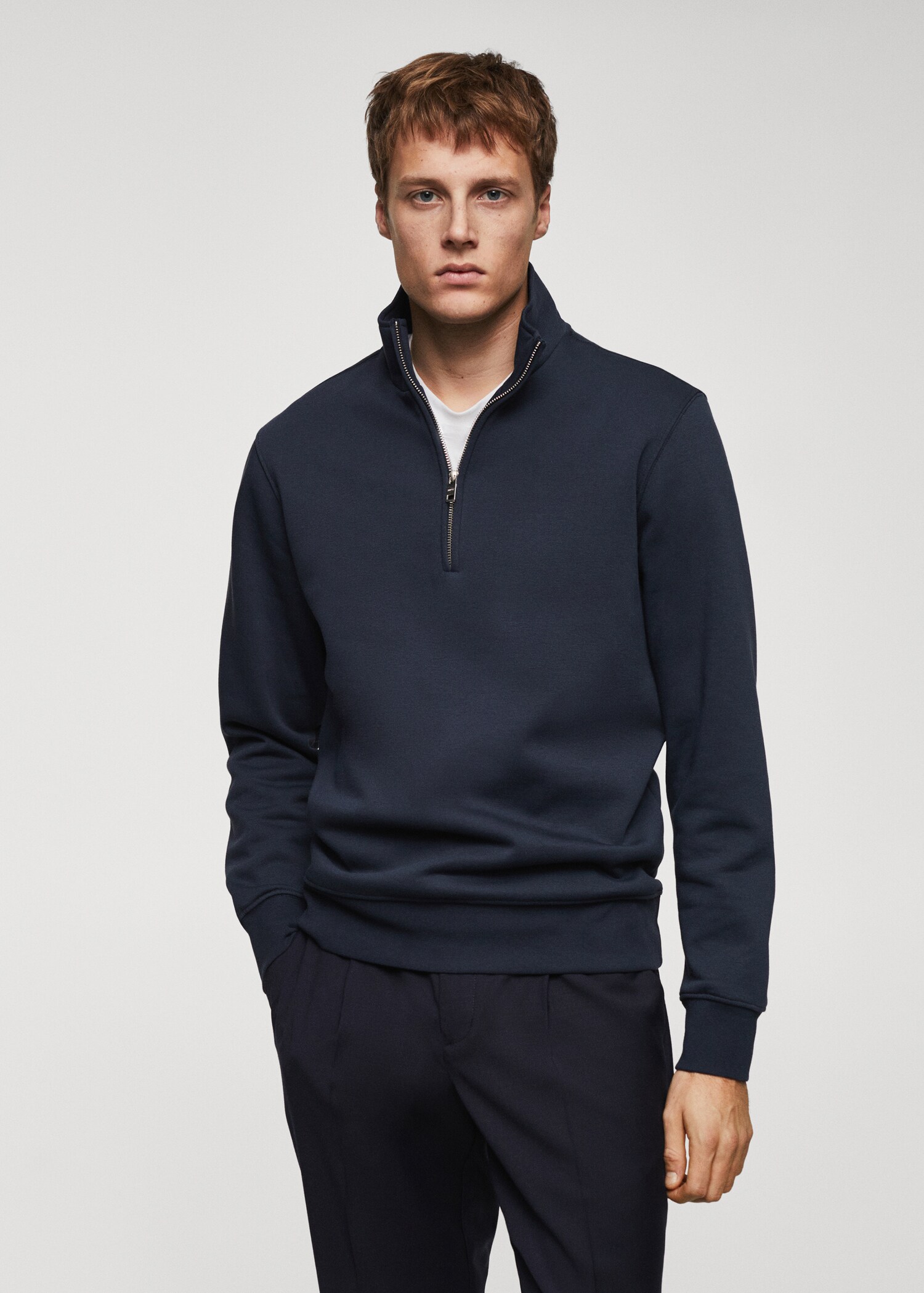Cotton sweatshirt with zipper neck