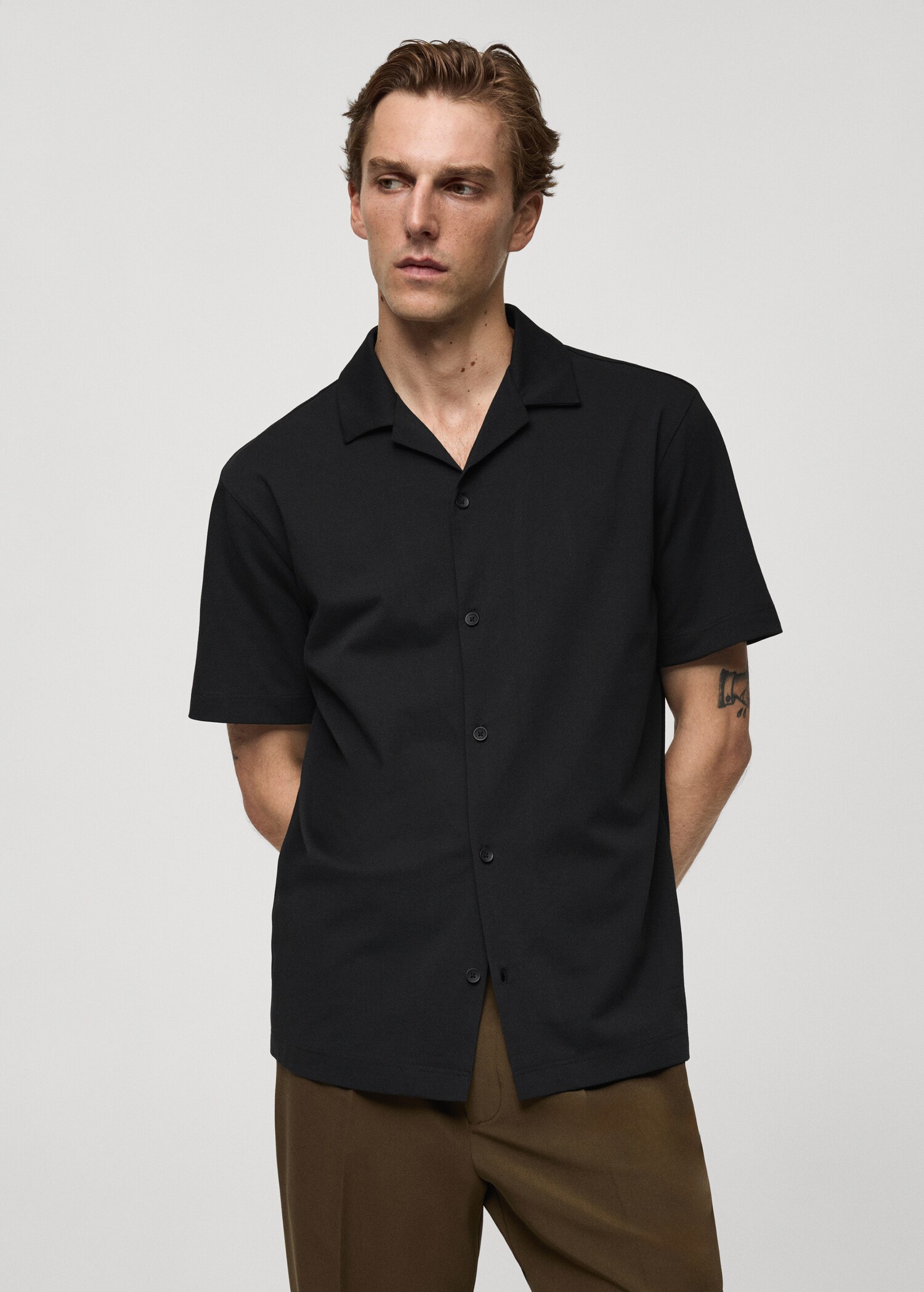 Bowling collar cotton shirt