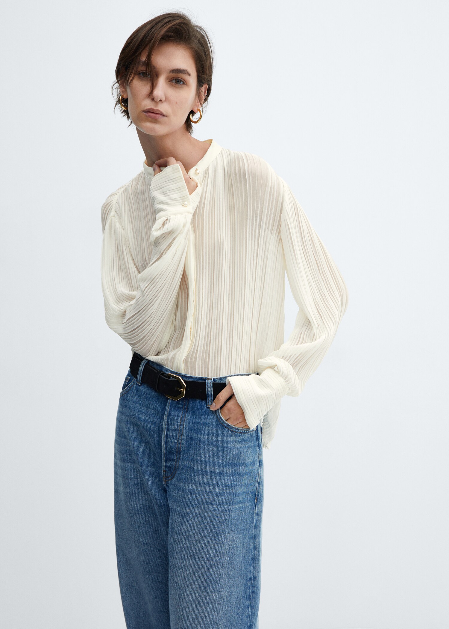 Semi-transparent pleated blouse