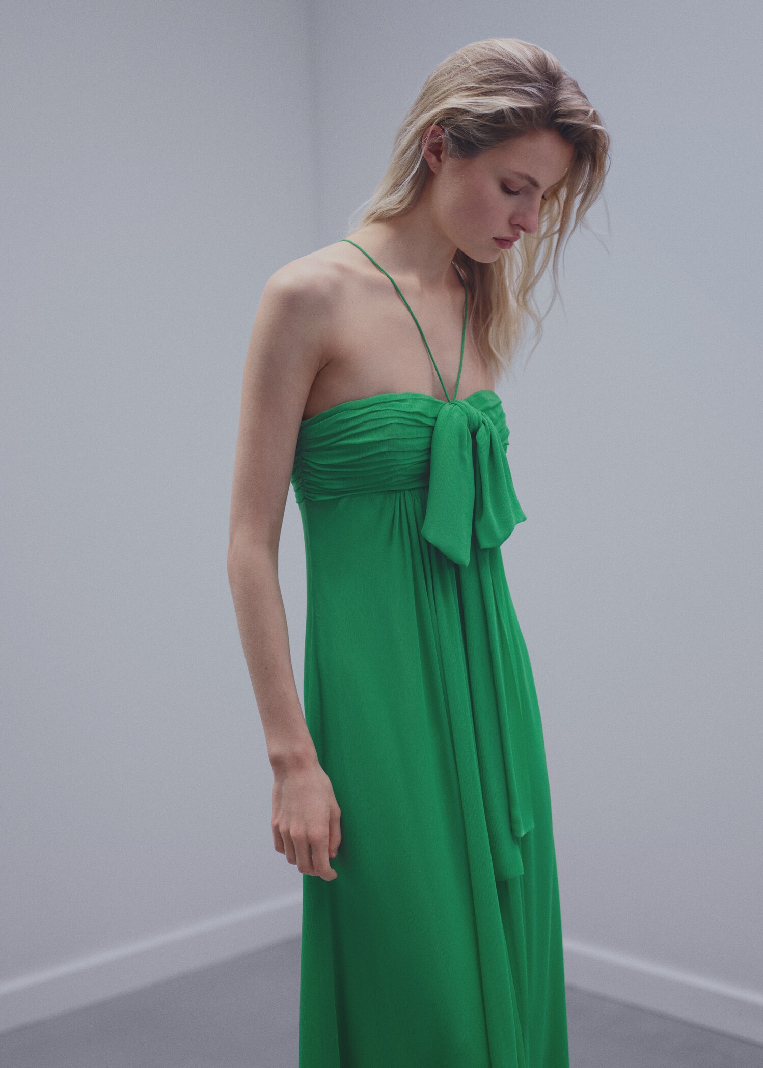 Draped panel dress with bow