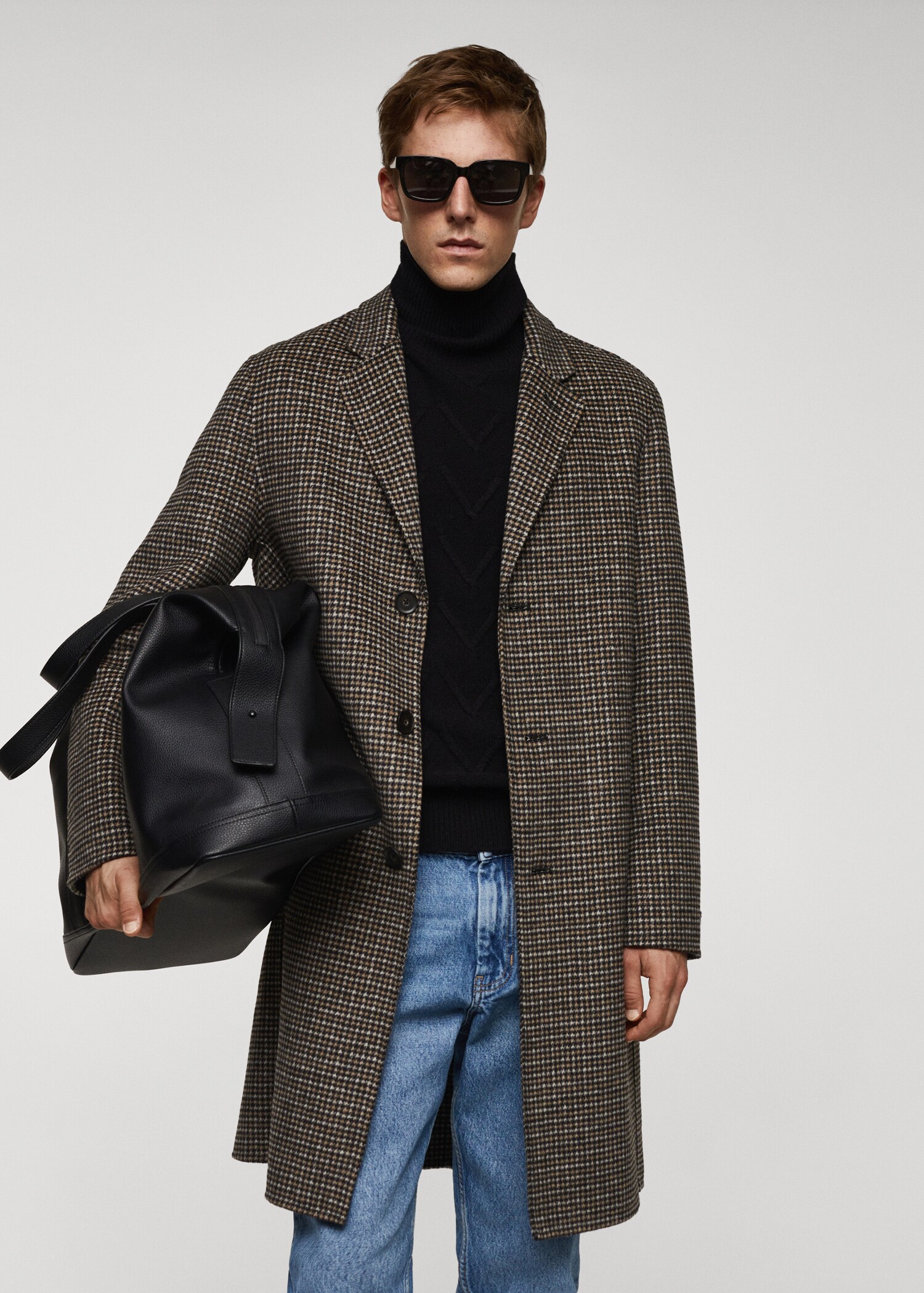 Wool-blend micro-houndstooth coat