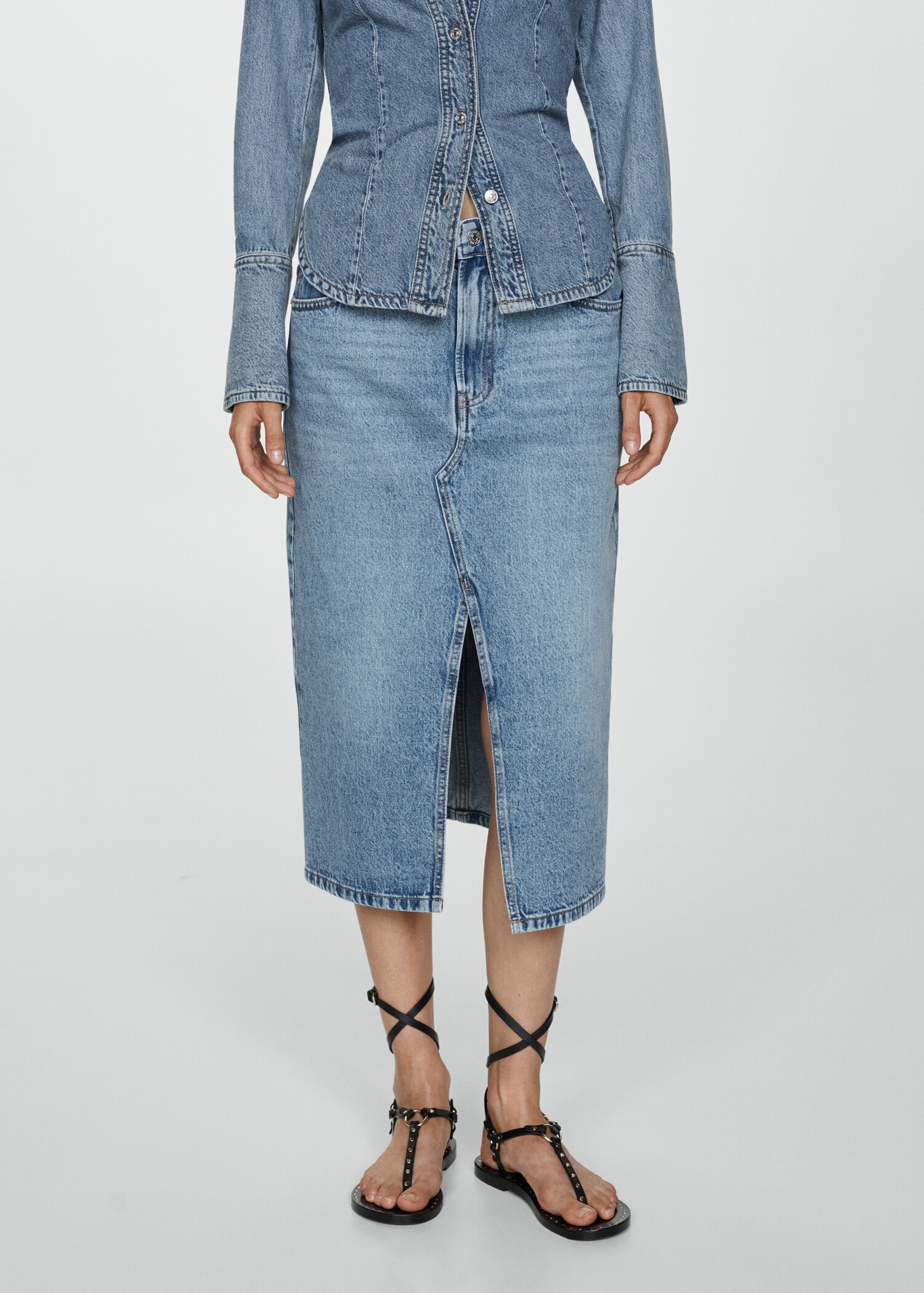 Denim midi-skirt