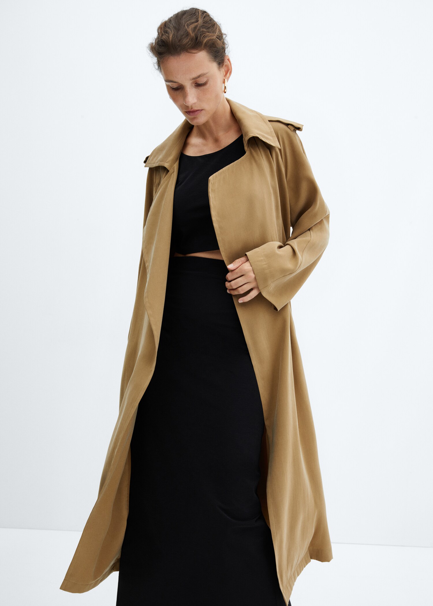 Modal trench coat with tie