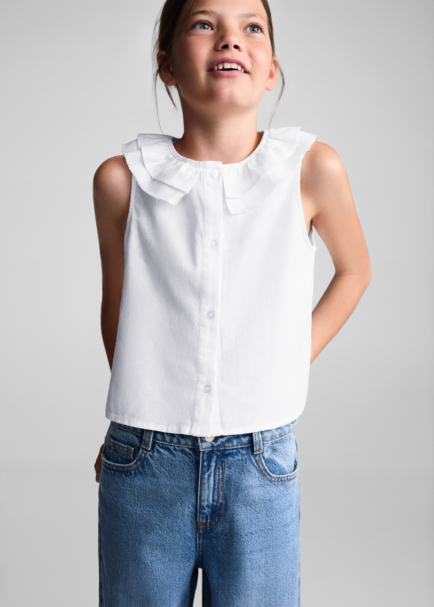 Button linen-blend blouse