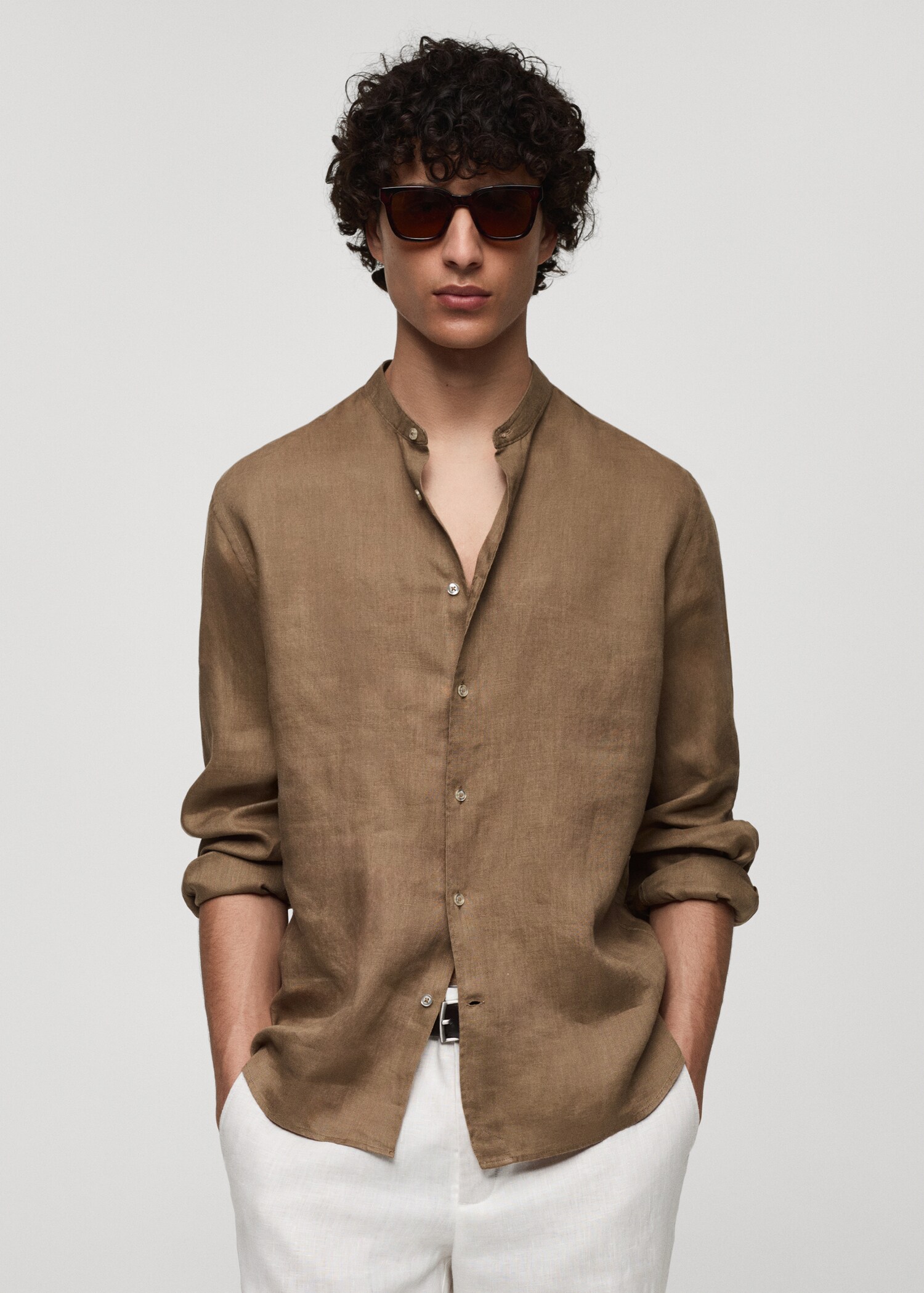 100% linen Mao collar shirt