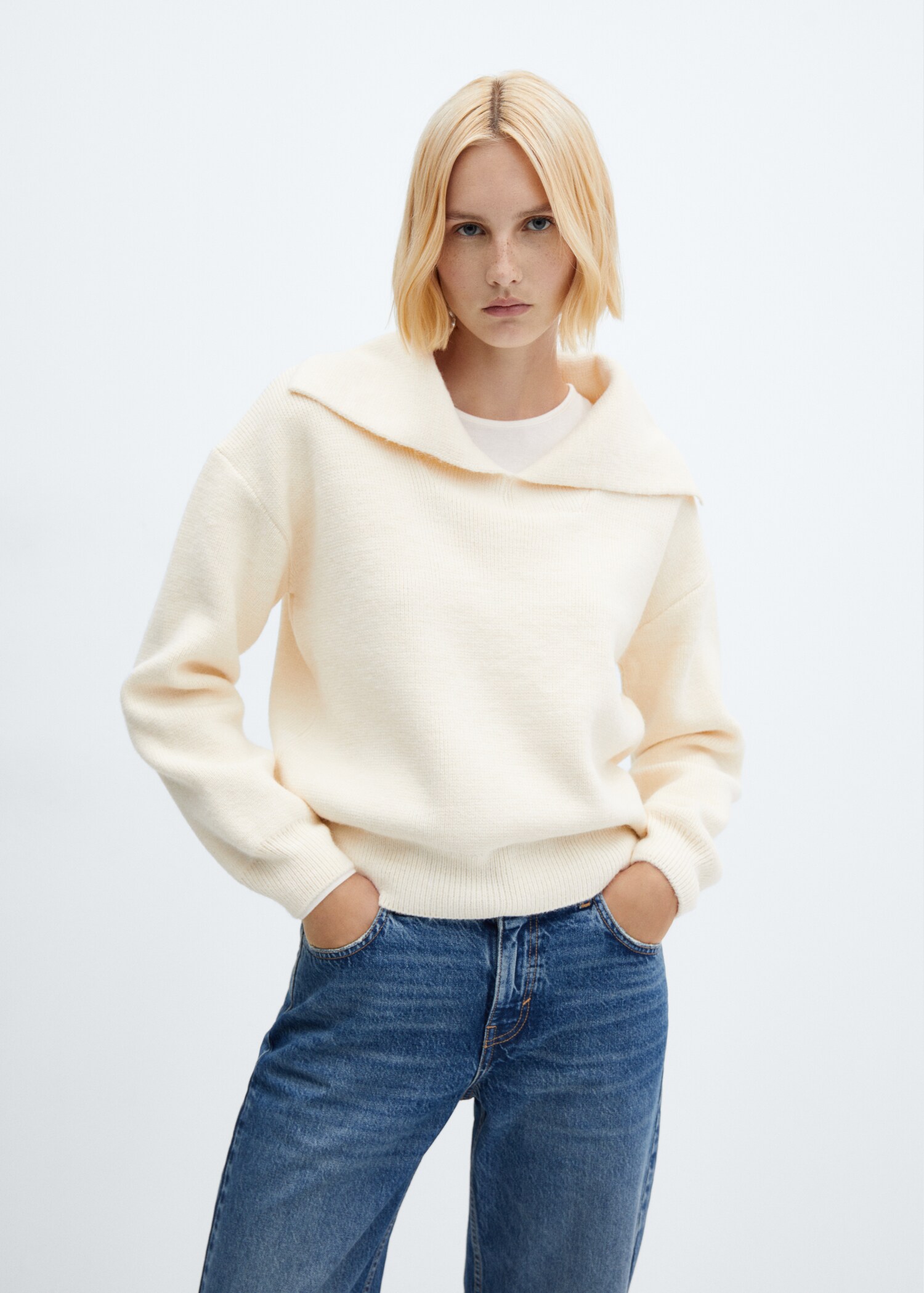 Camp-collar knit sweater