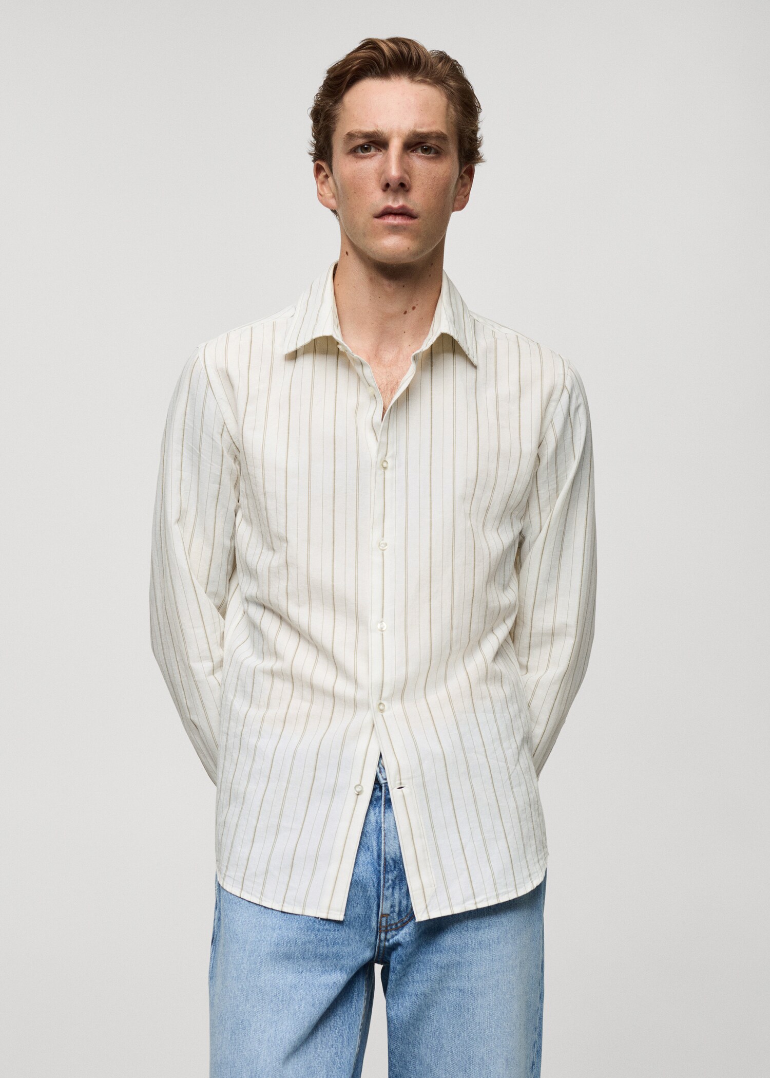 Regular-fit striped cotton-linen shirt