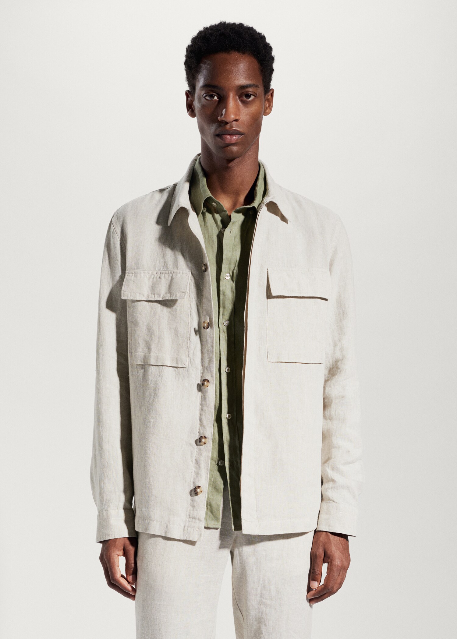 100% linen overshirt with pockets