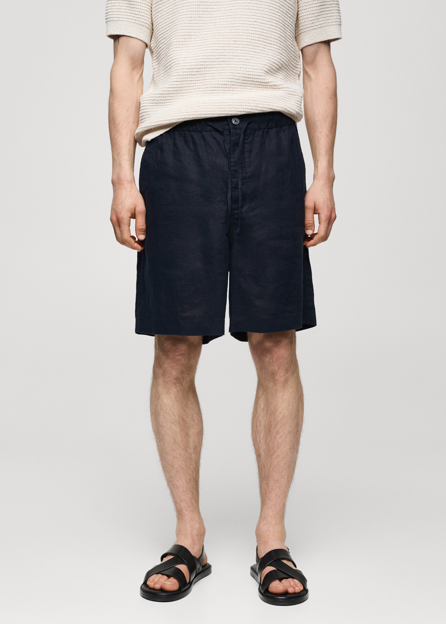 100% linen bermuda shorts with drawstring