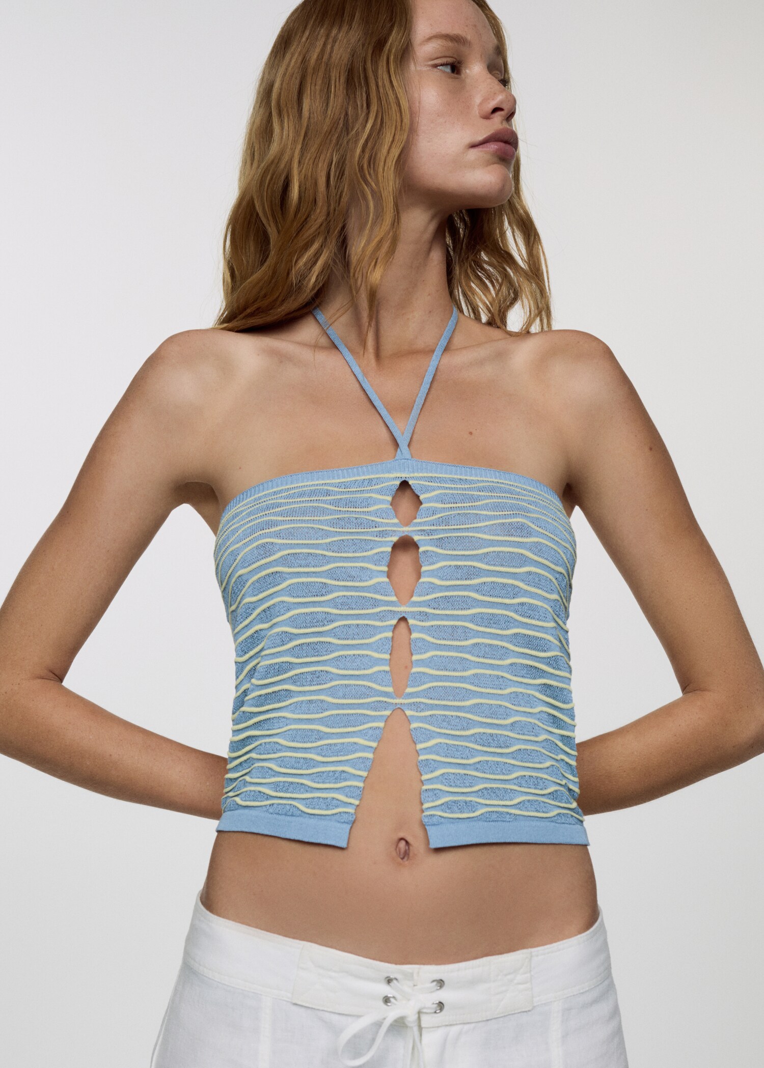Textured knitted halter-neck top