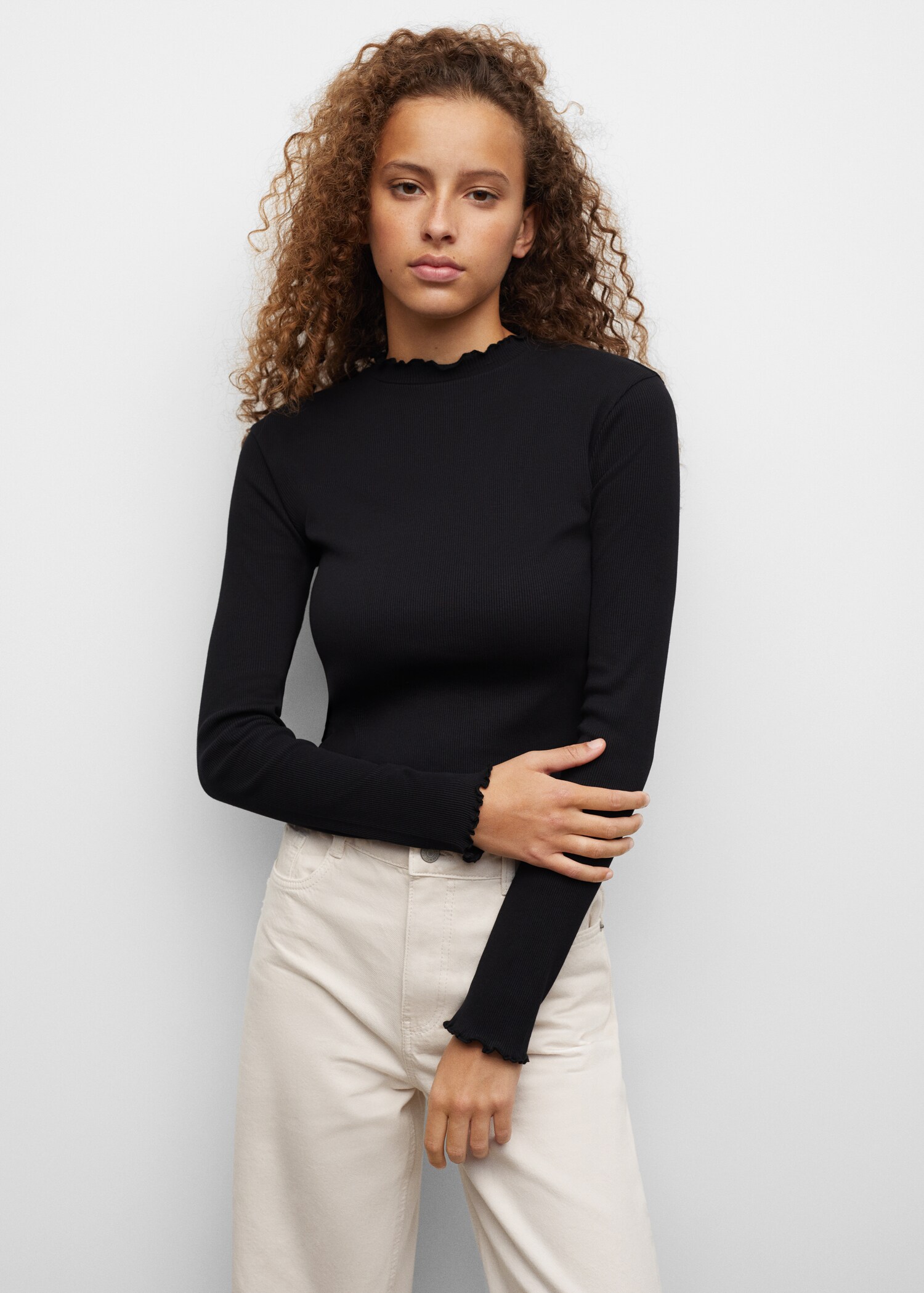 Gathered ribbed T-shirt