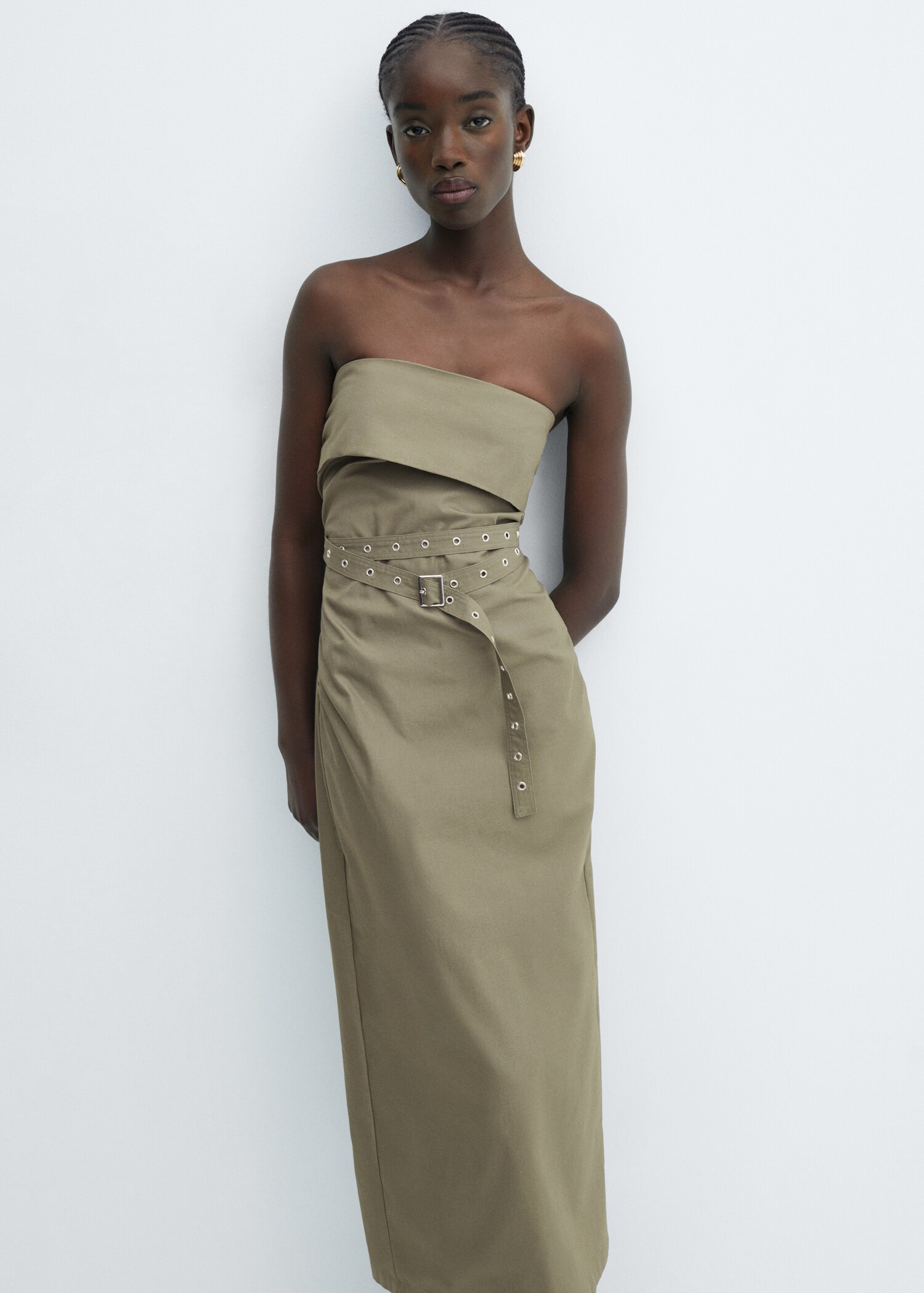 Belted strapless dress