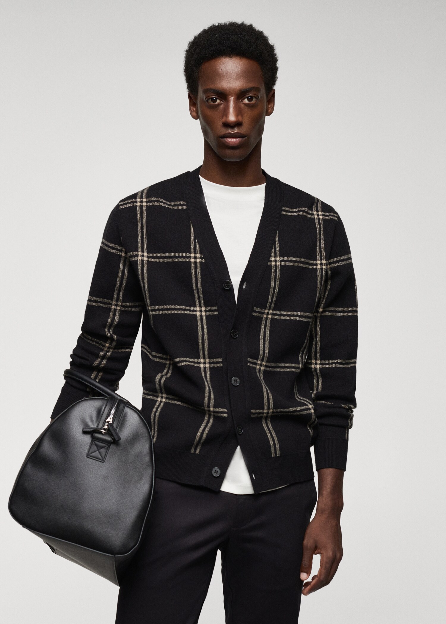 Fine-knit windowpane cardigan
