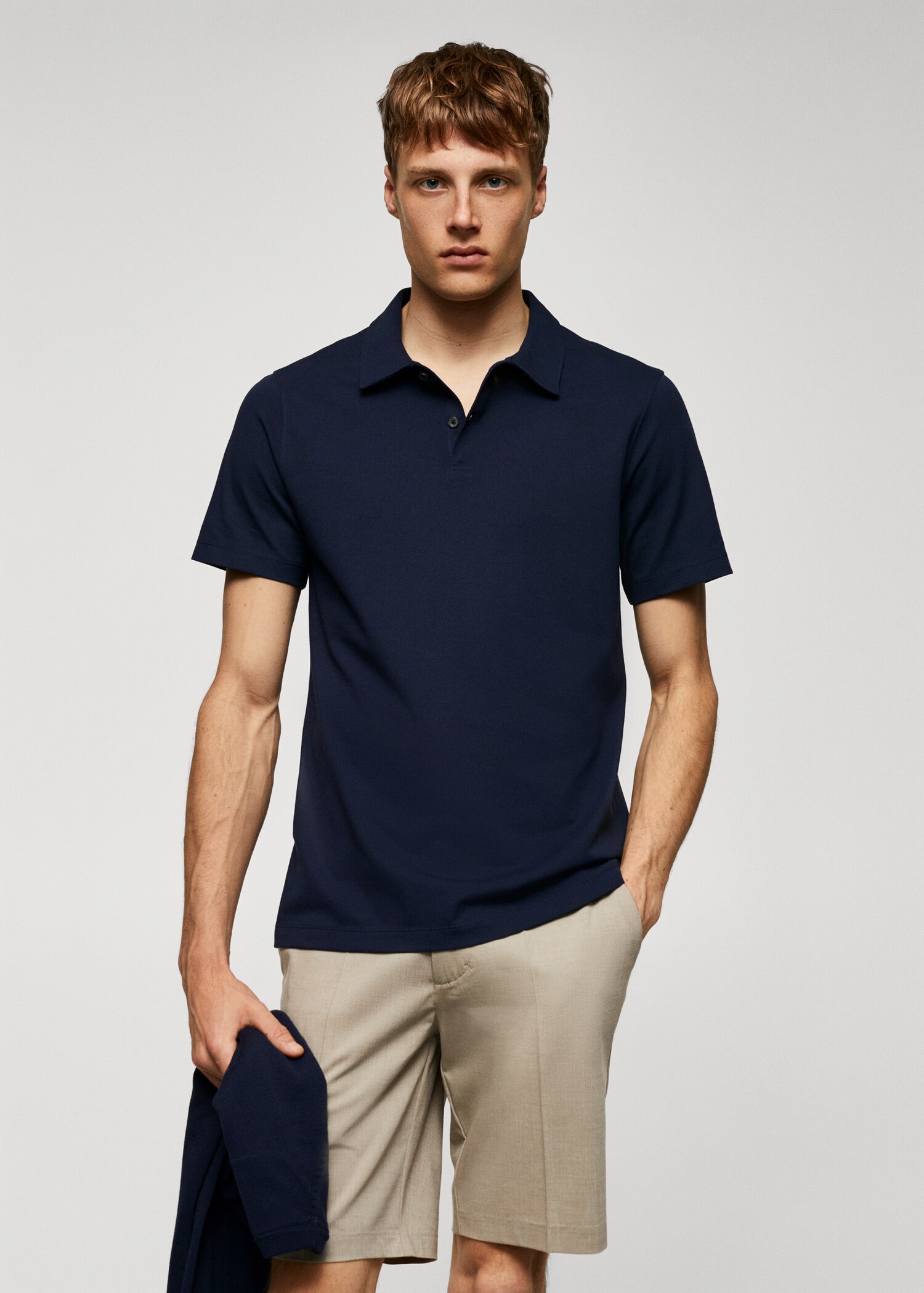 Slim-fit cotton piquÃ© textured polo shirt