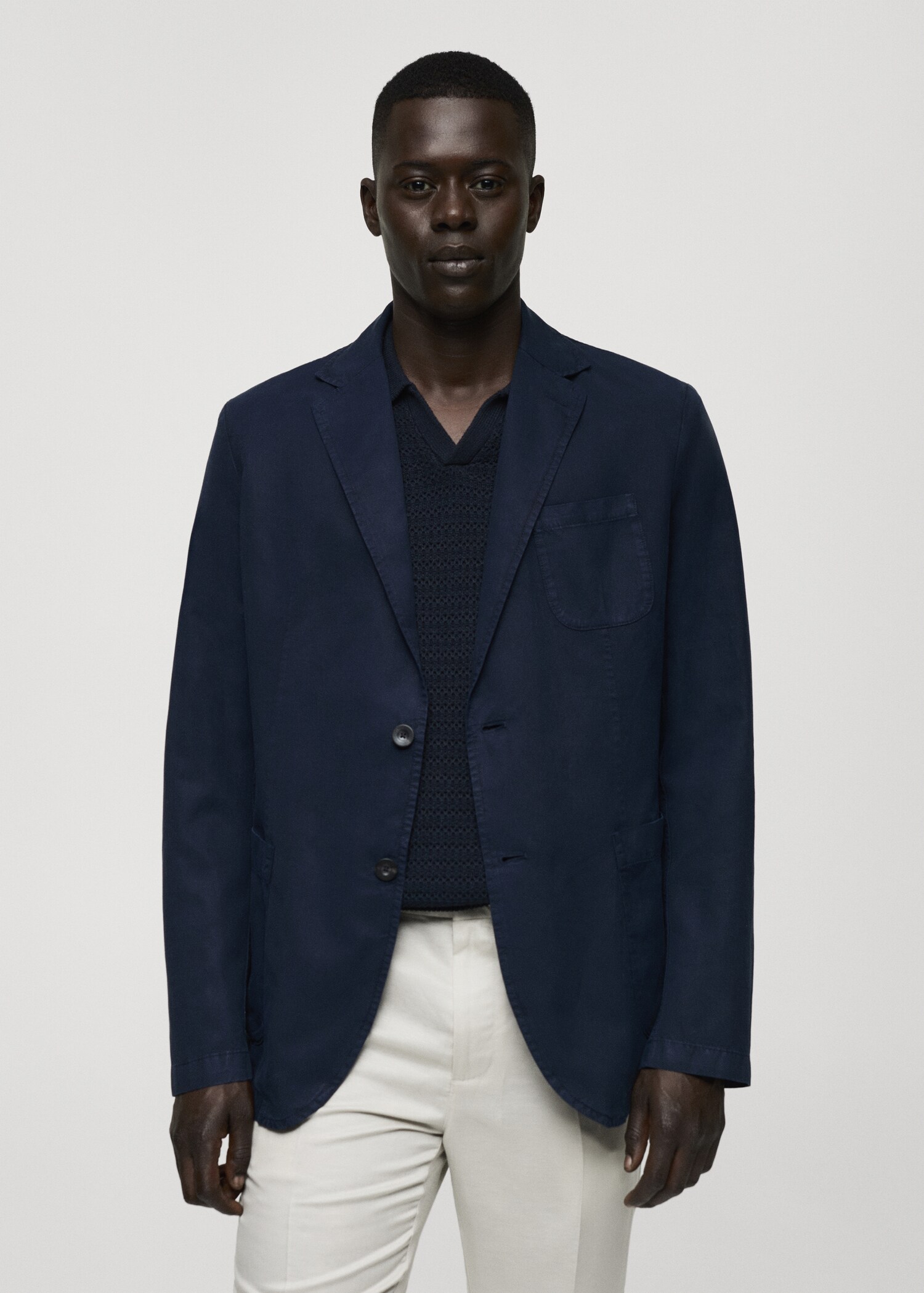 Washed-effect cotton-linen blazer