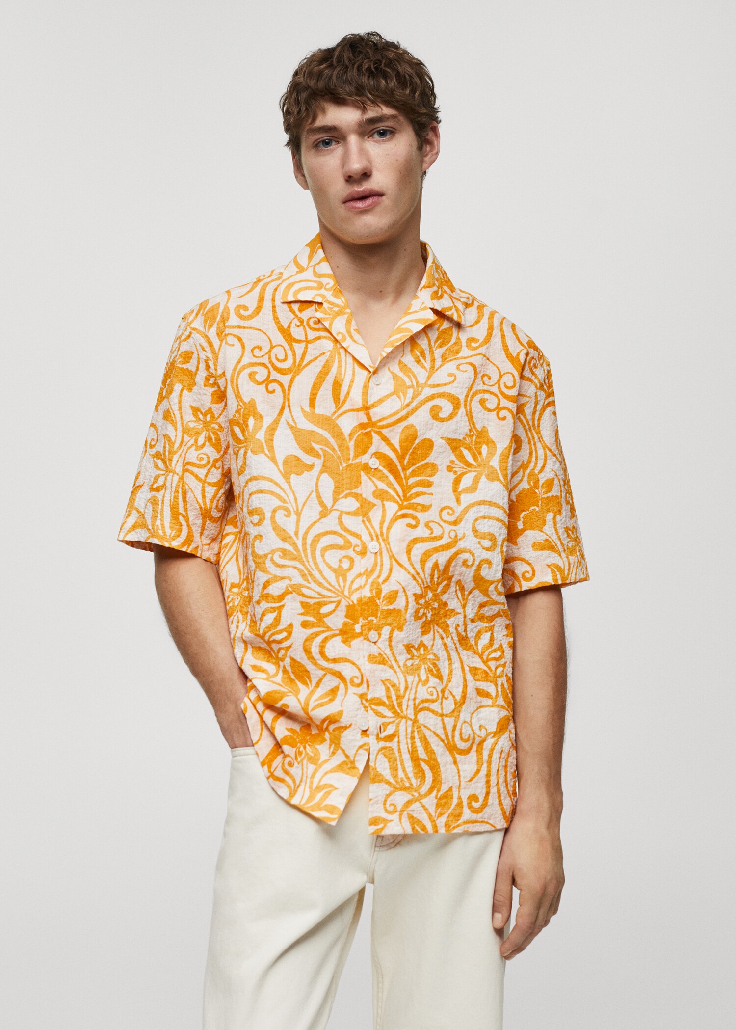 Printed textured cotton shirt