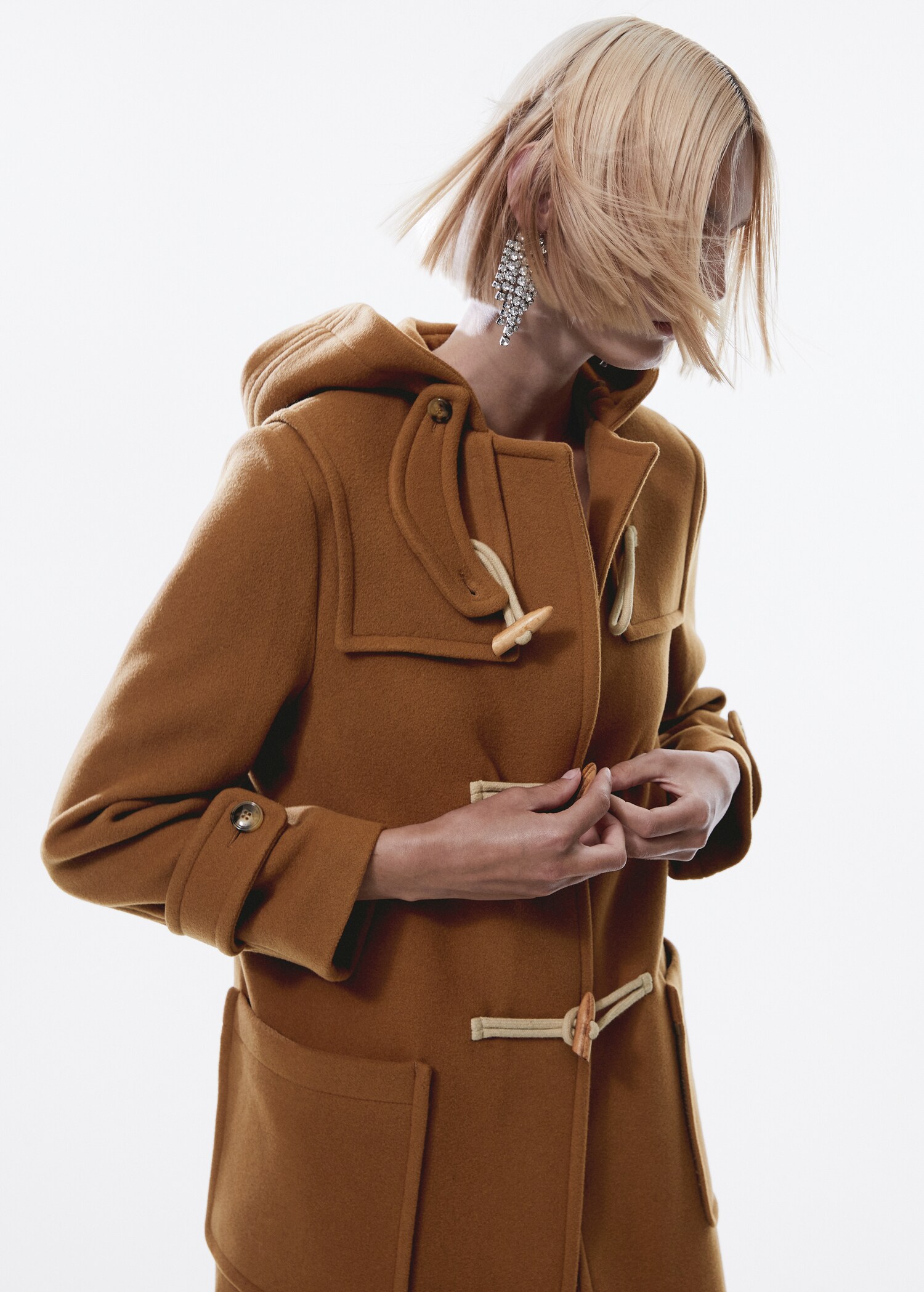 Hood wool-blend duffle coat