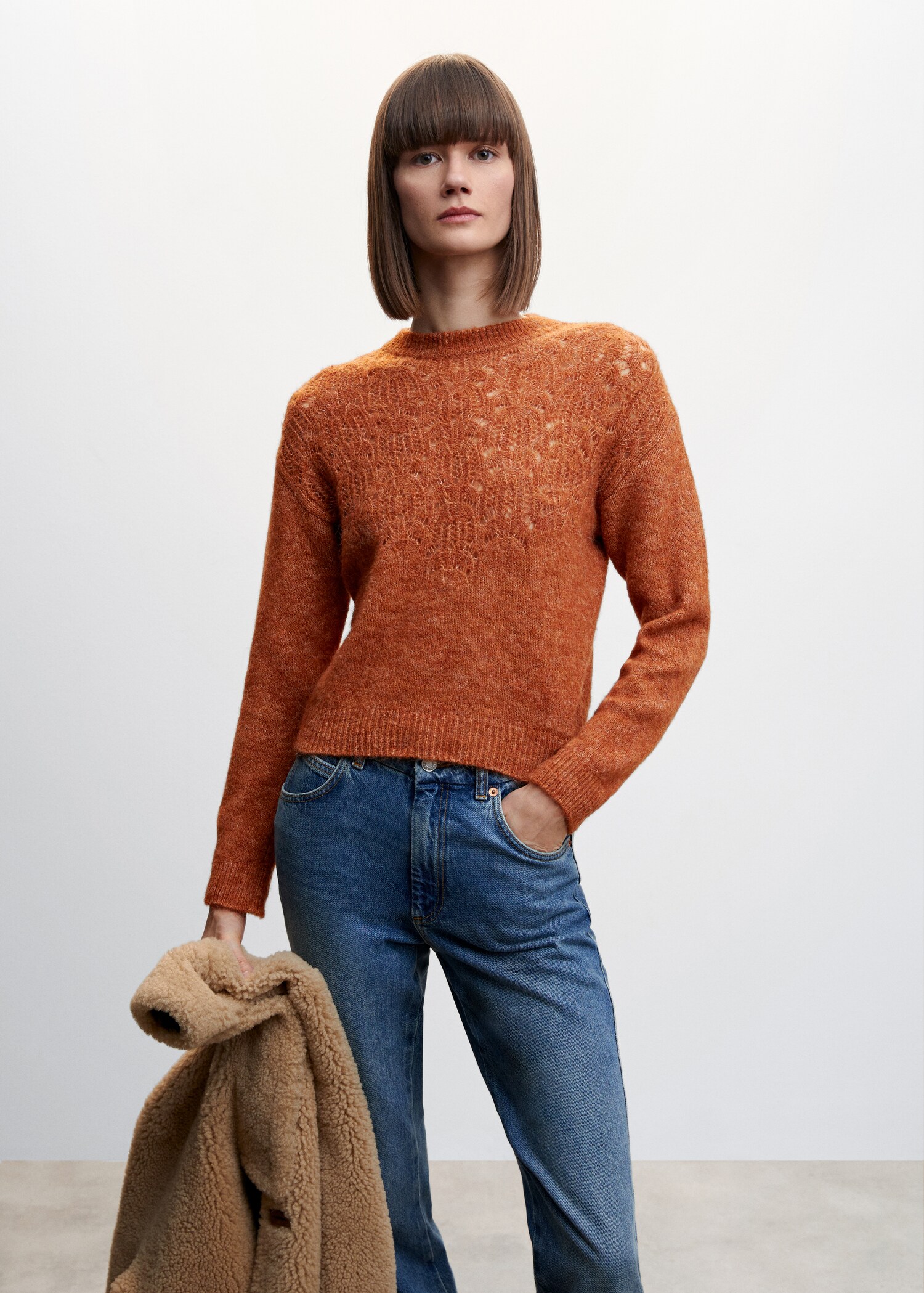 Open work-detail sweater