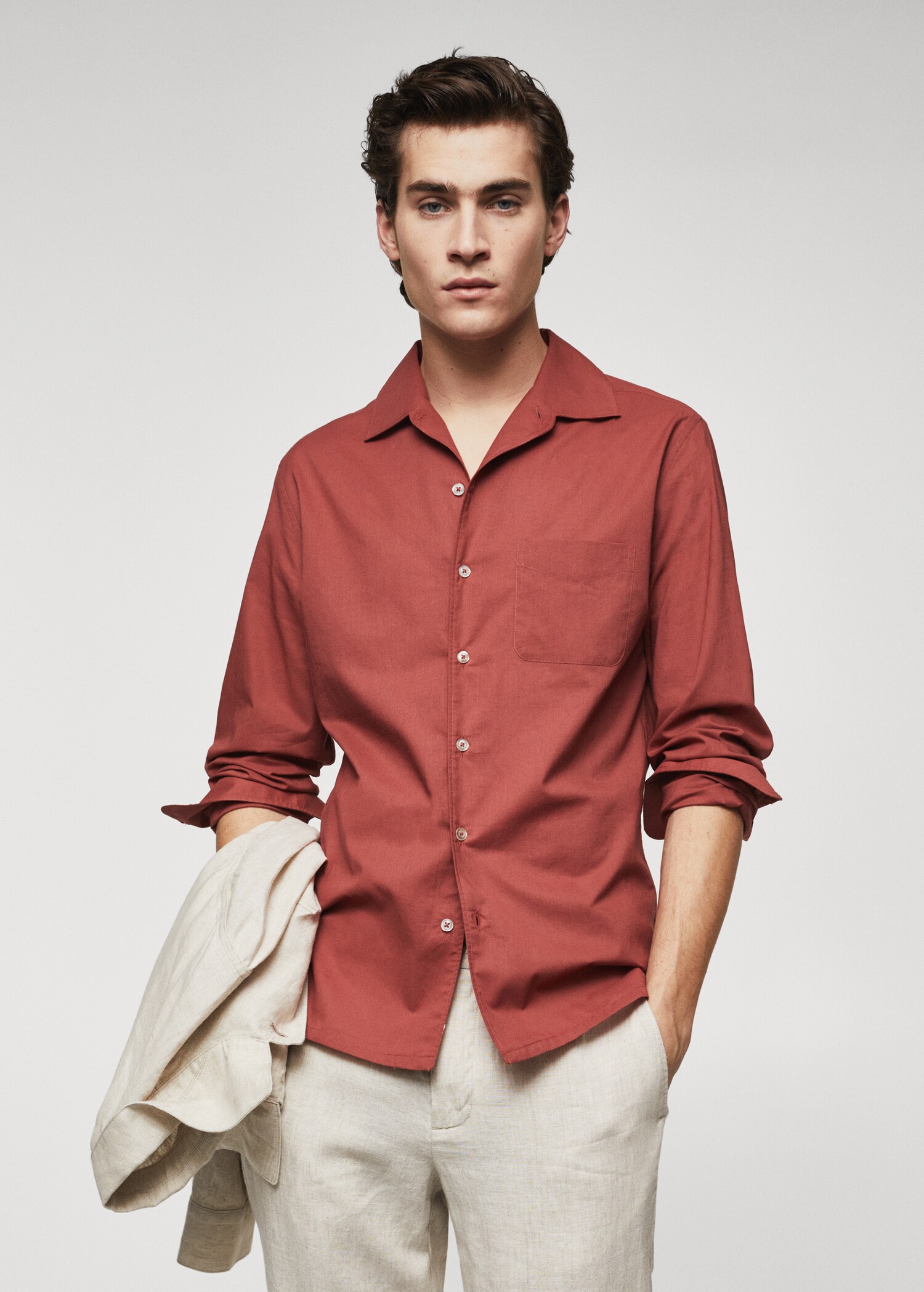 Regular fit pocket cotton shirt