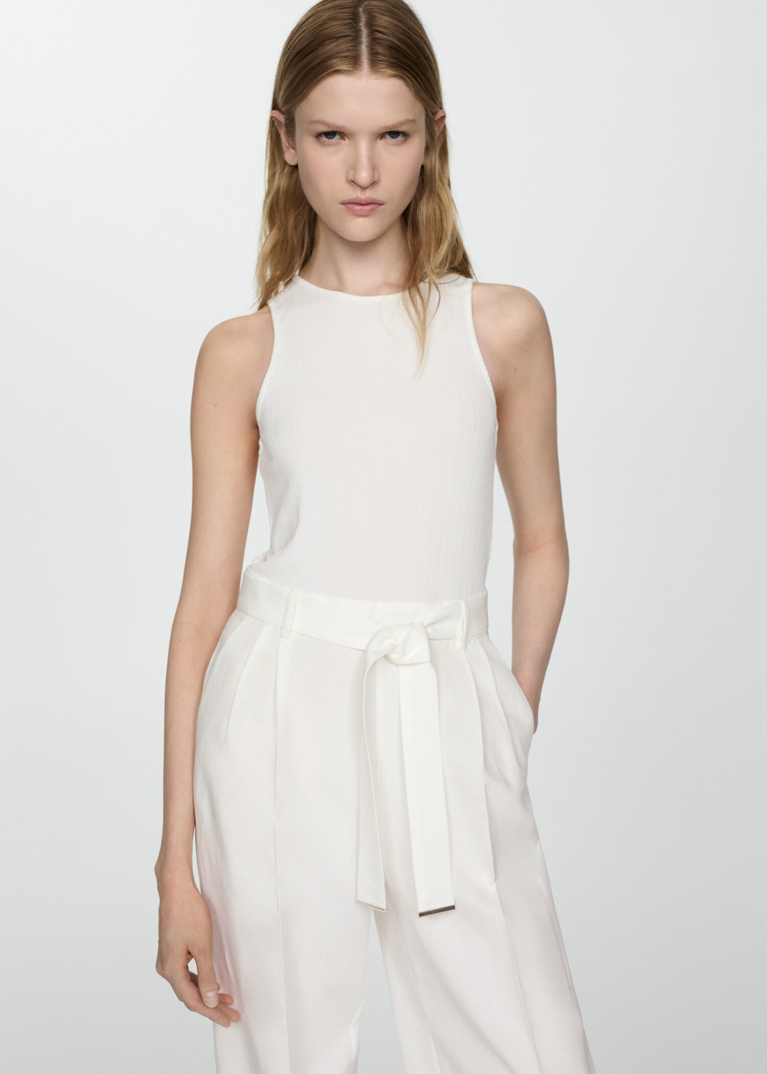 Contrast-linen body jumpsuit