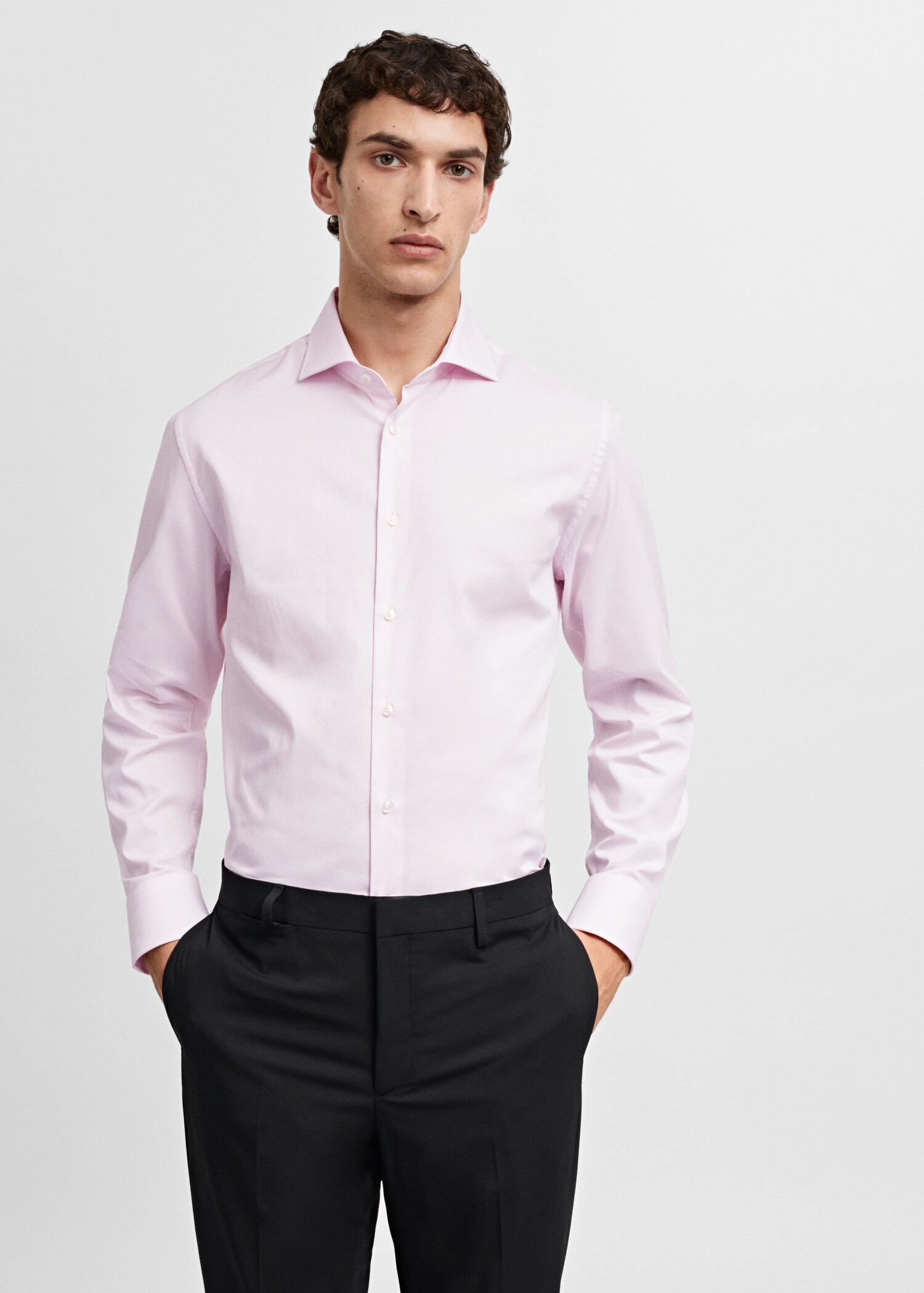Slim-fit micro-stripe twill suit shirt