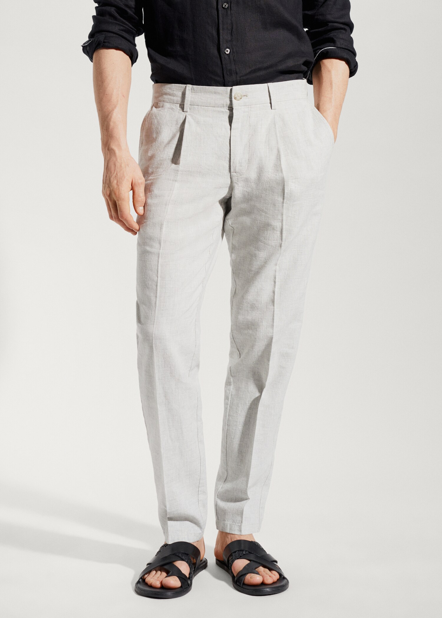 Prince of Wales check linen-blend pants
