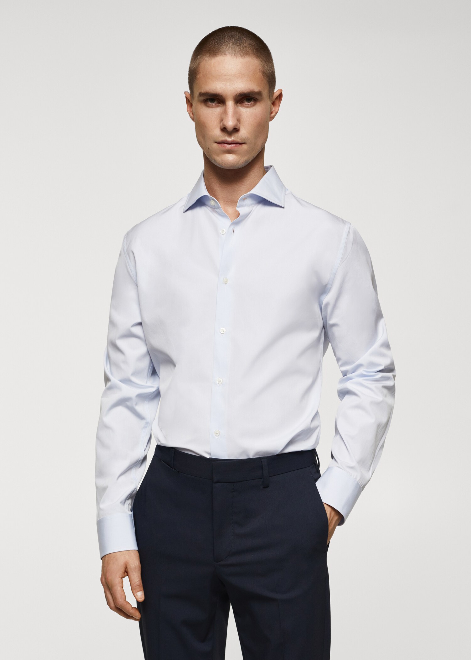Slim-fit cotton poplin suit shirt