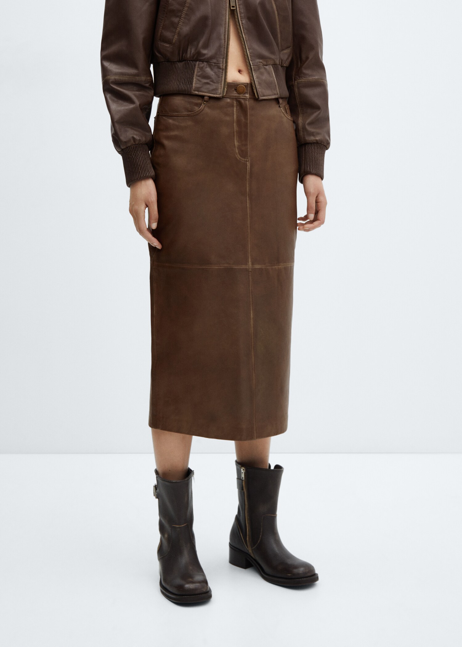 Leather midi skirt