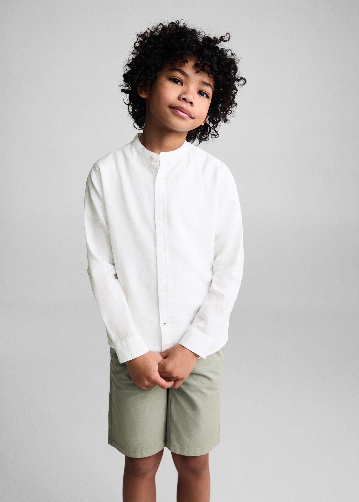 Regular-fit Mao-collar linen shirt