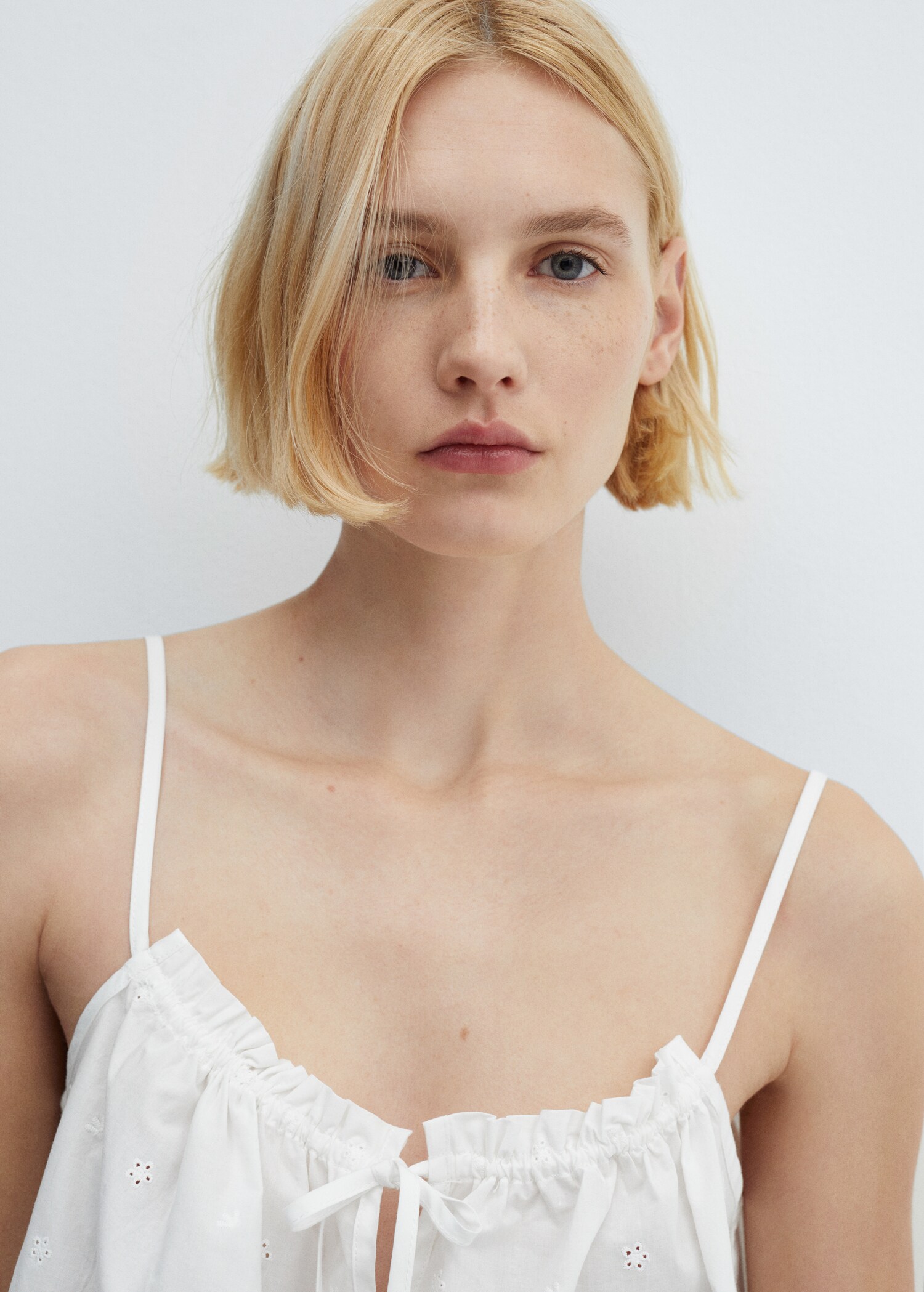 Cotton pyjama top with openwork details