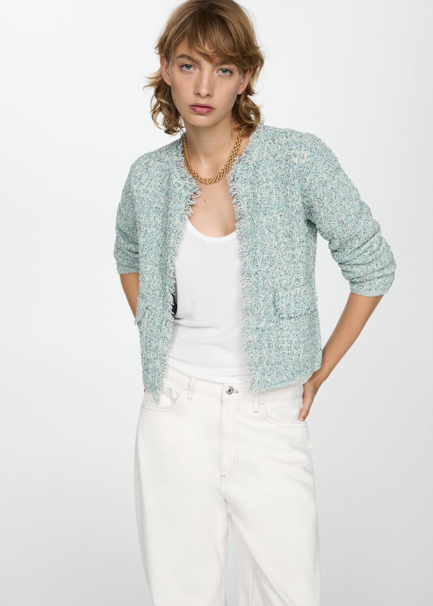 Tweed jacket with frayed ends