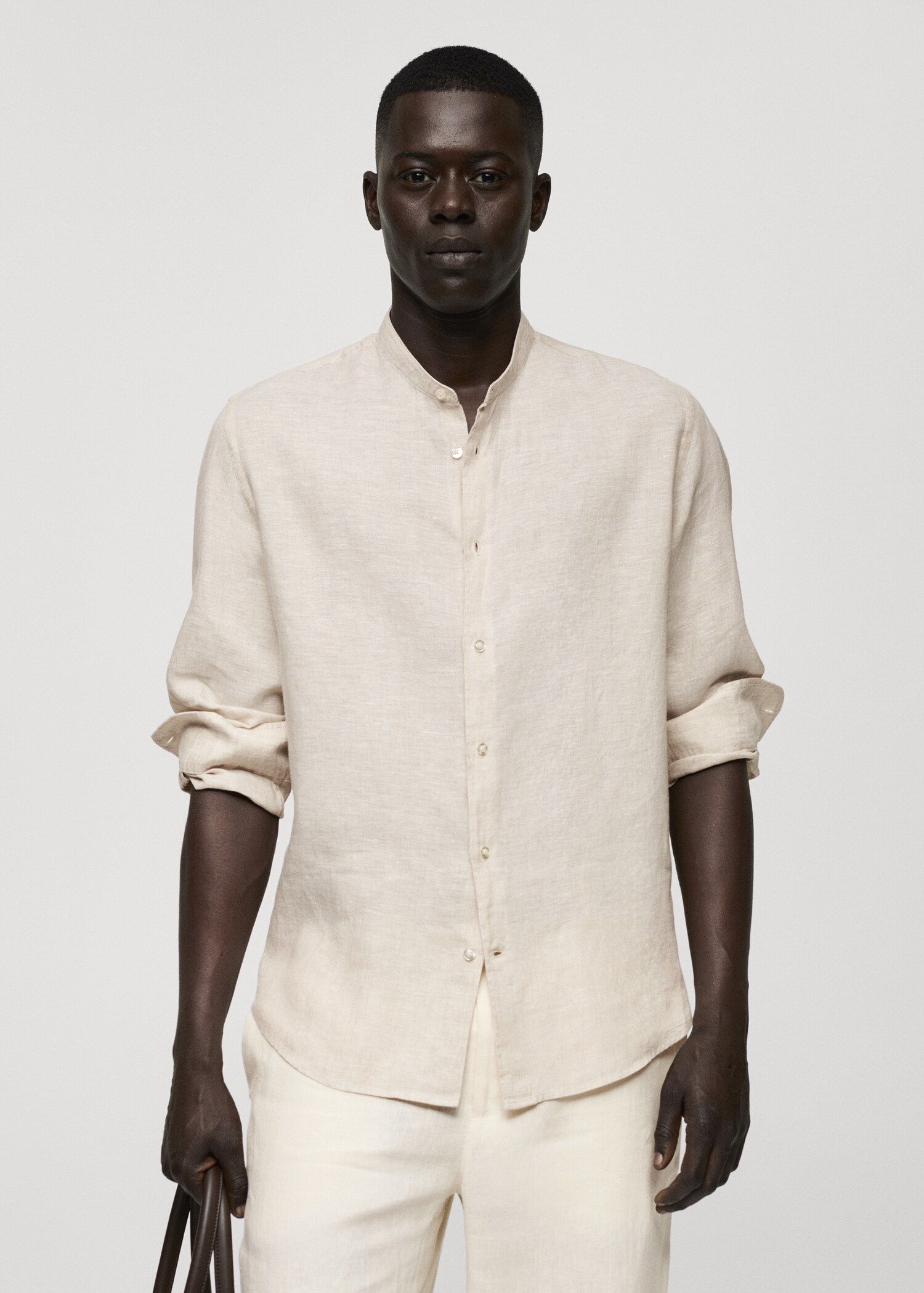 100% linen Mao collar shirt