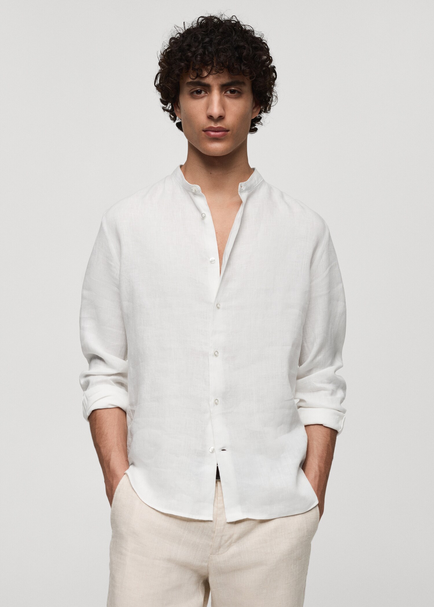 100% linen Mao collar shirt