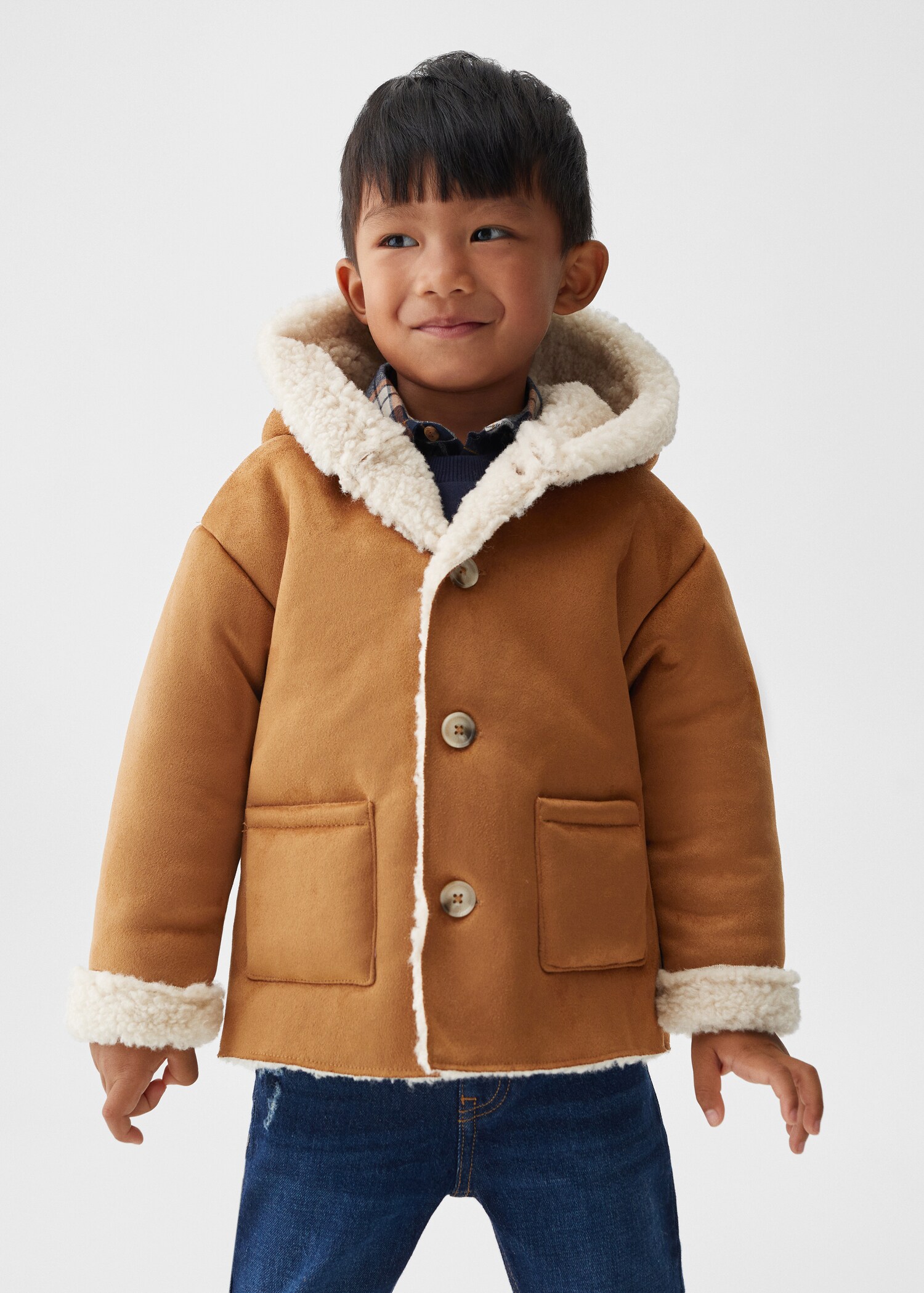 Suede and shearling-effect coat