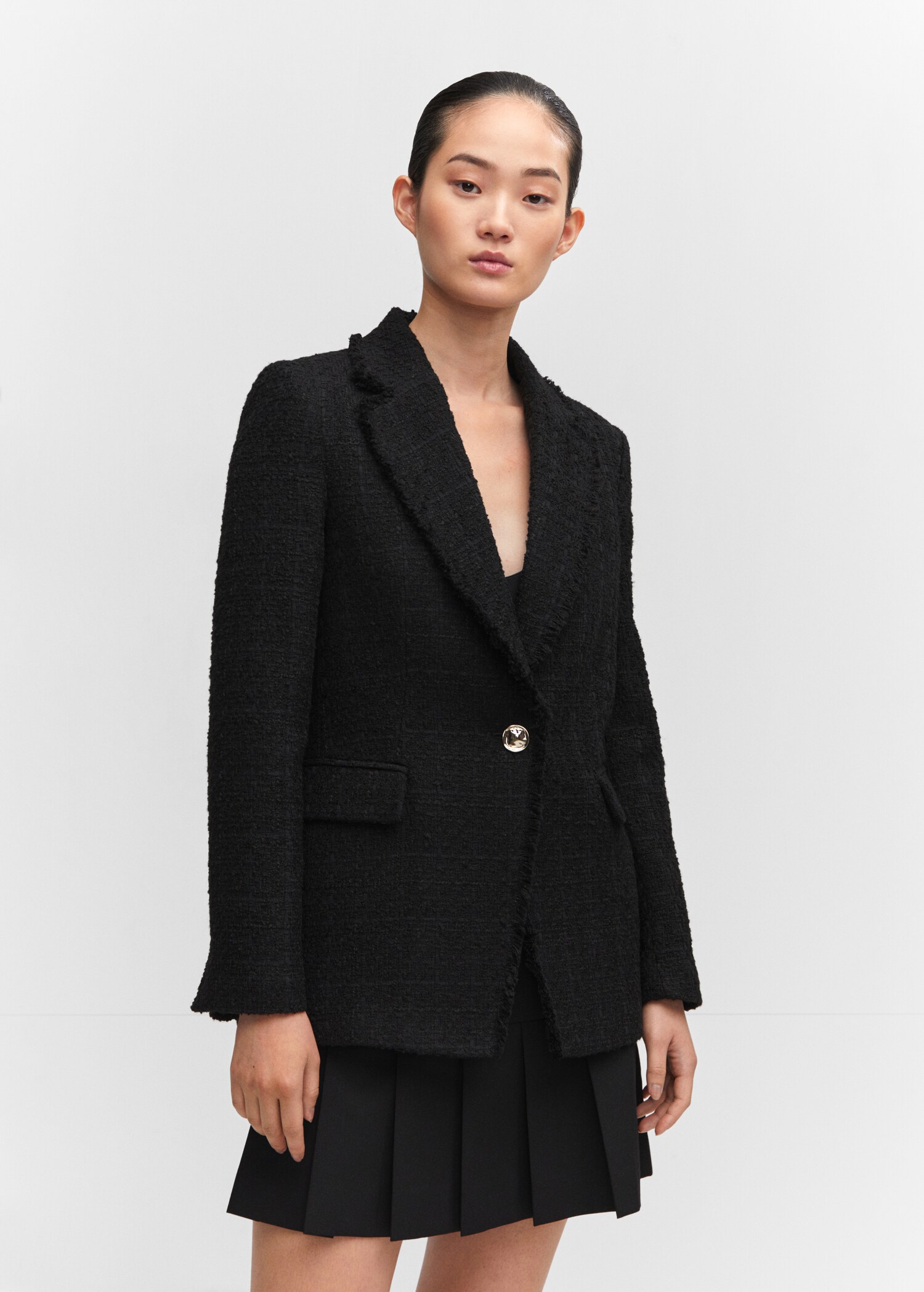 Tweed blazer with jewel button