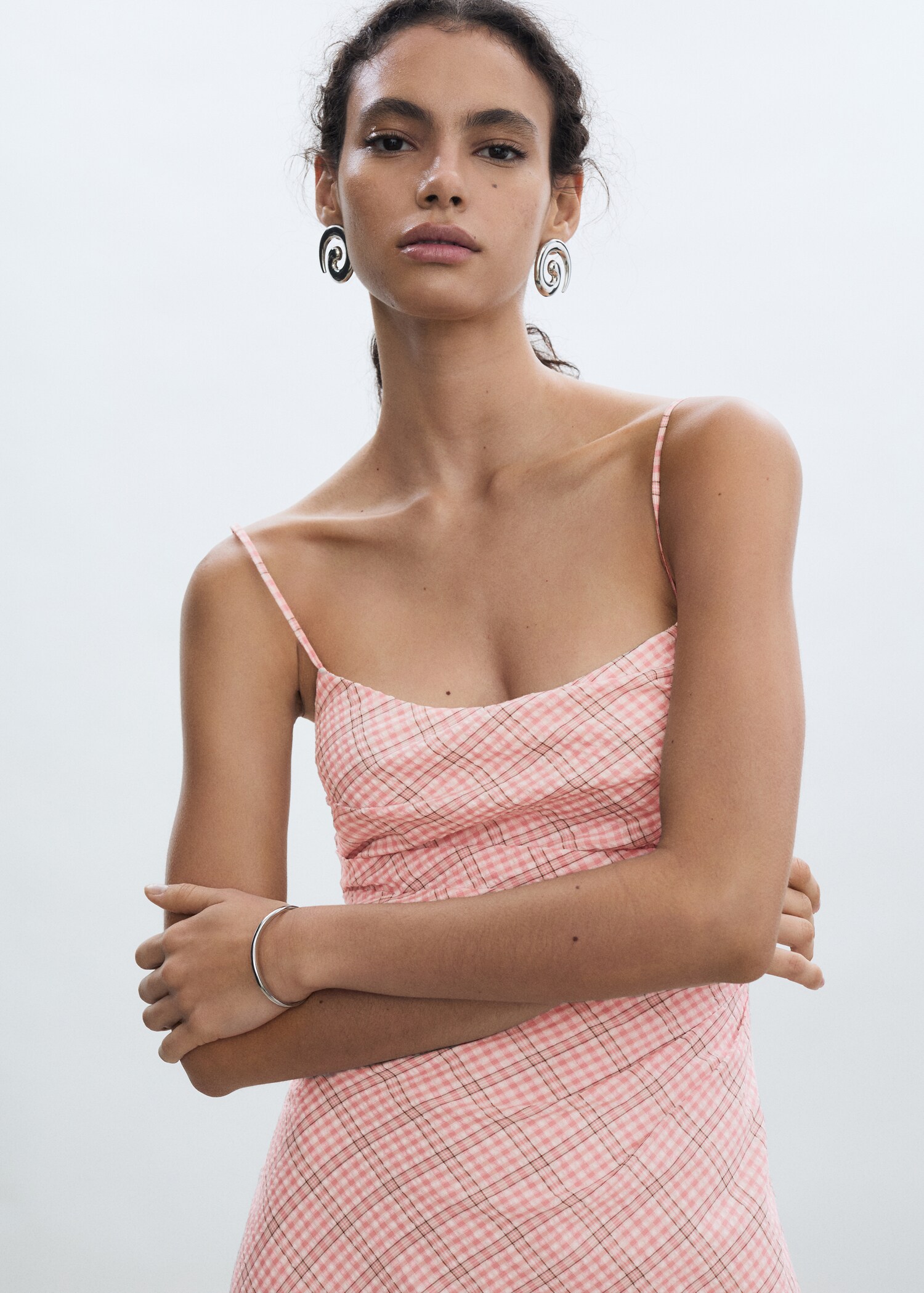 Check-print midi-dress