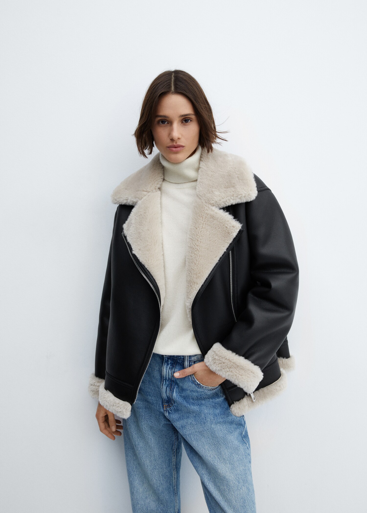 Jacket with shearling-effect lining