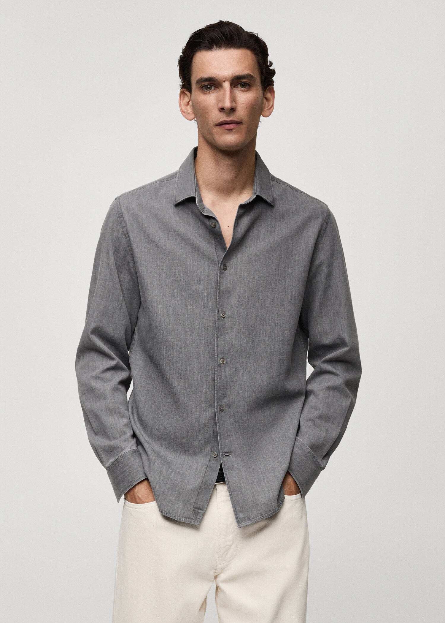 Regular-fit cotton chambray shirt