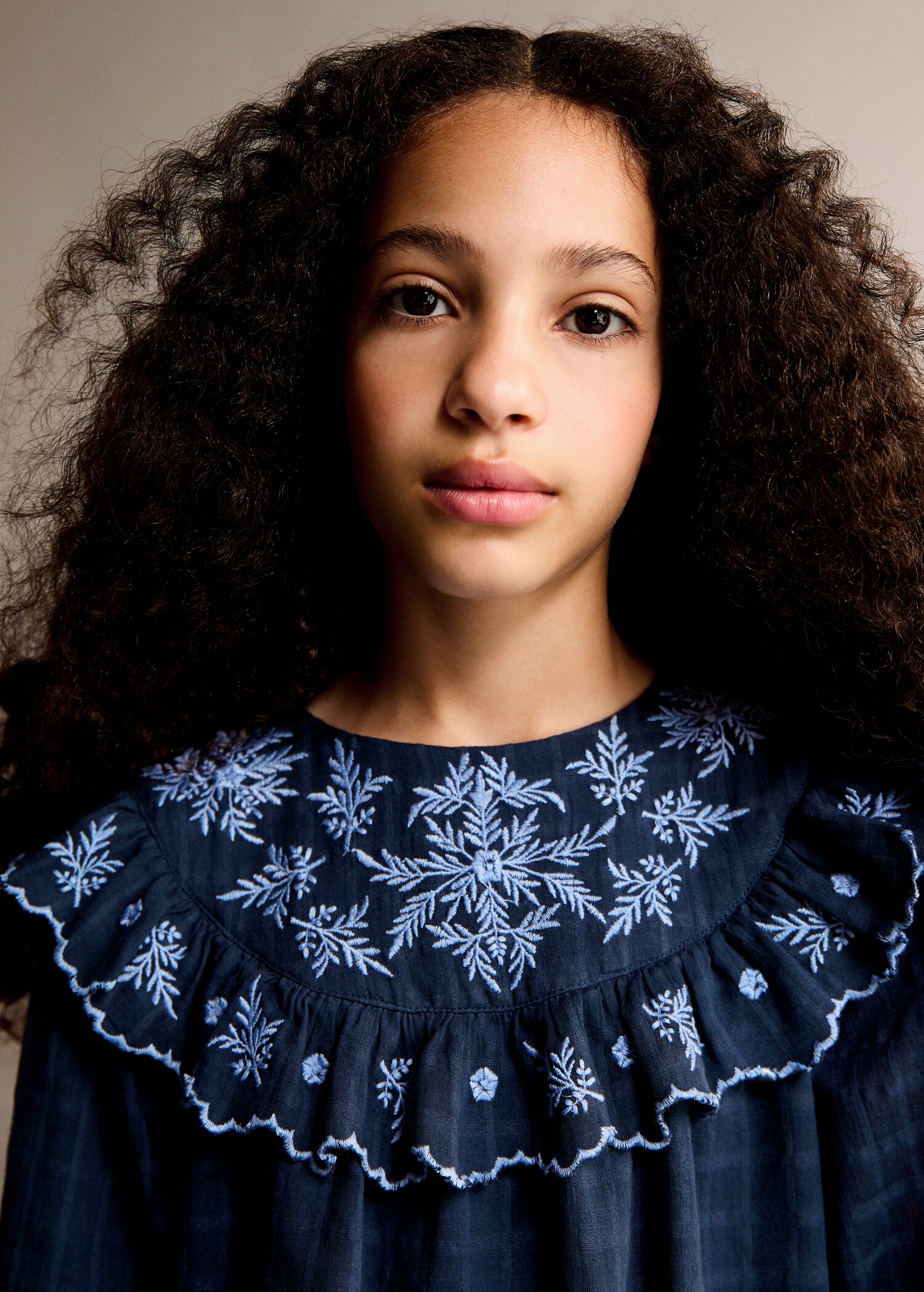 Check dress with embroidered detail