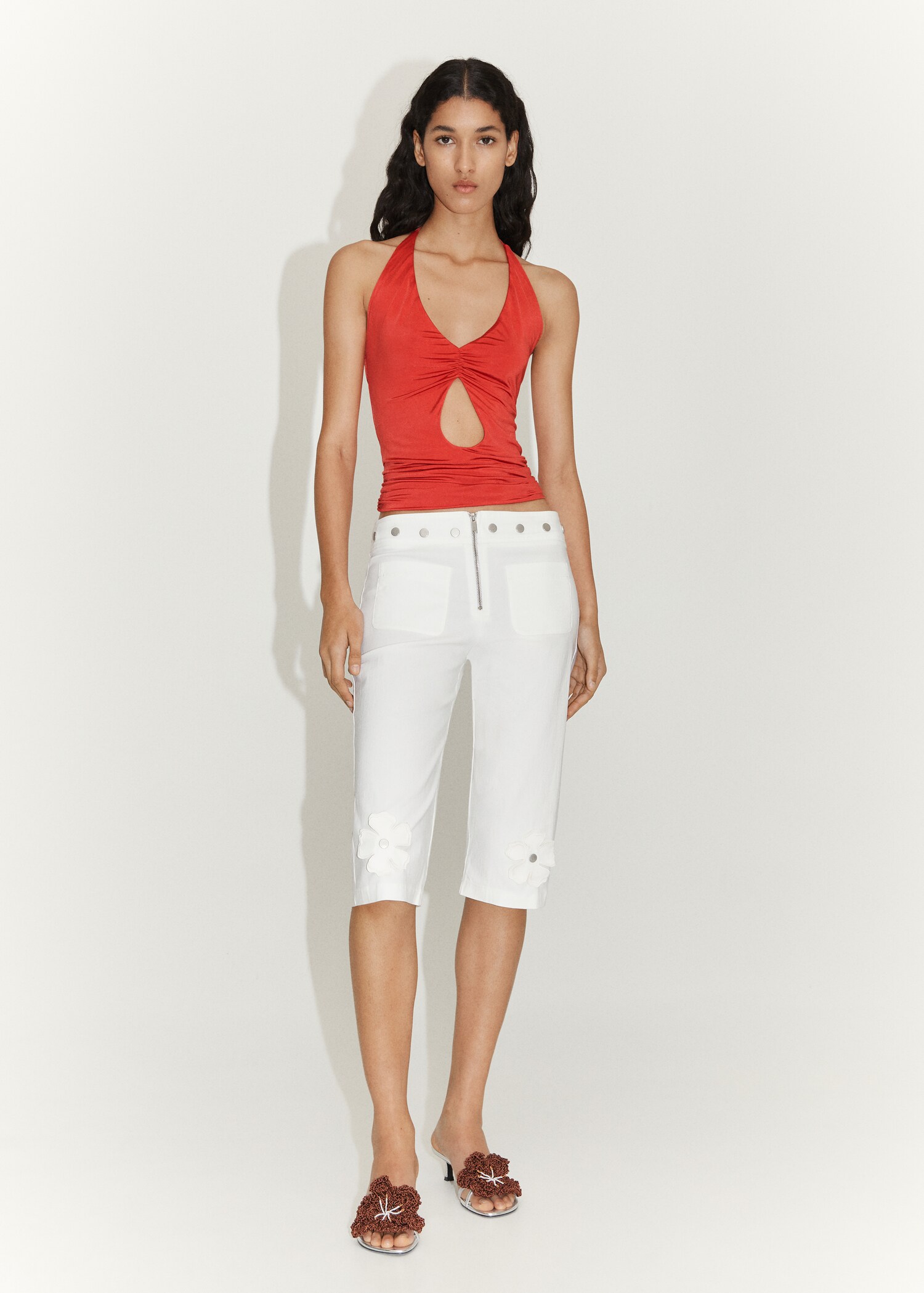 Halter-neck top with slit