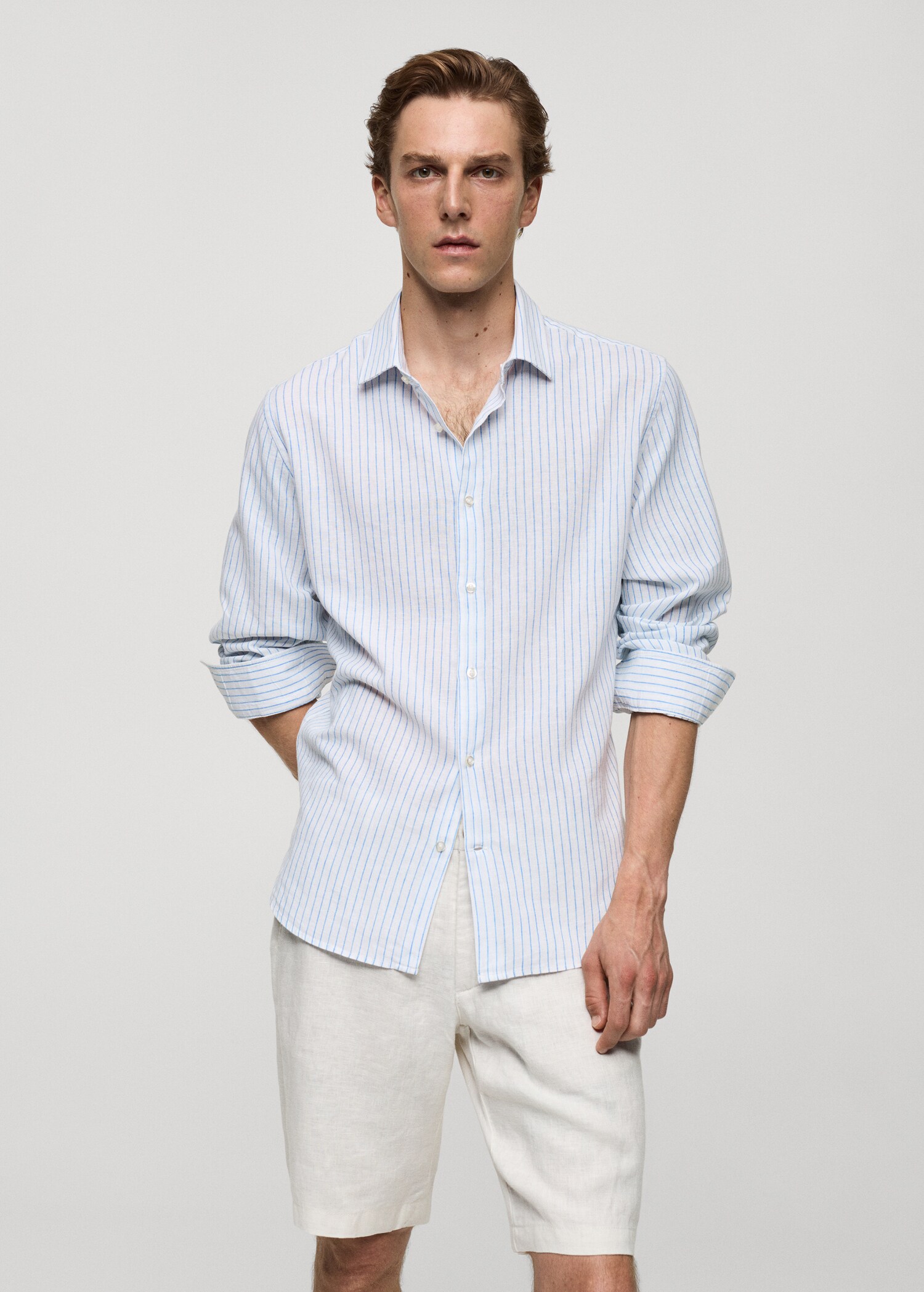 Regular-fit striped cotton-linen shirt